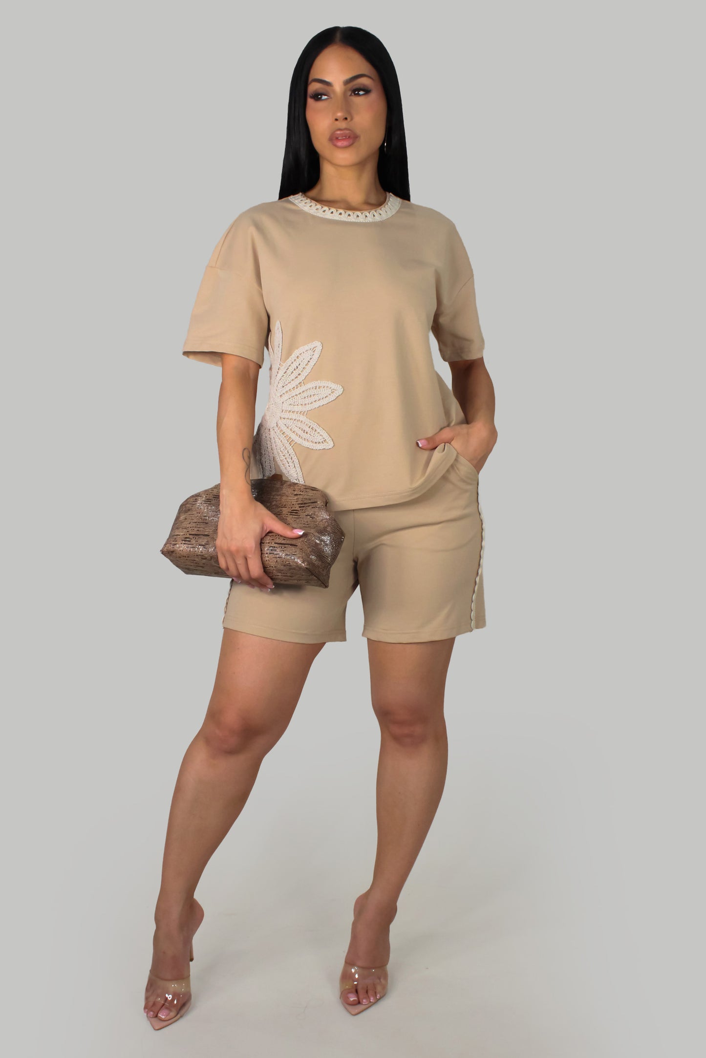 Petal Charm  Short Set - Cream