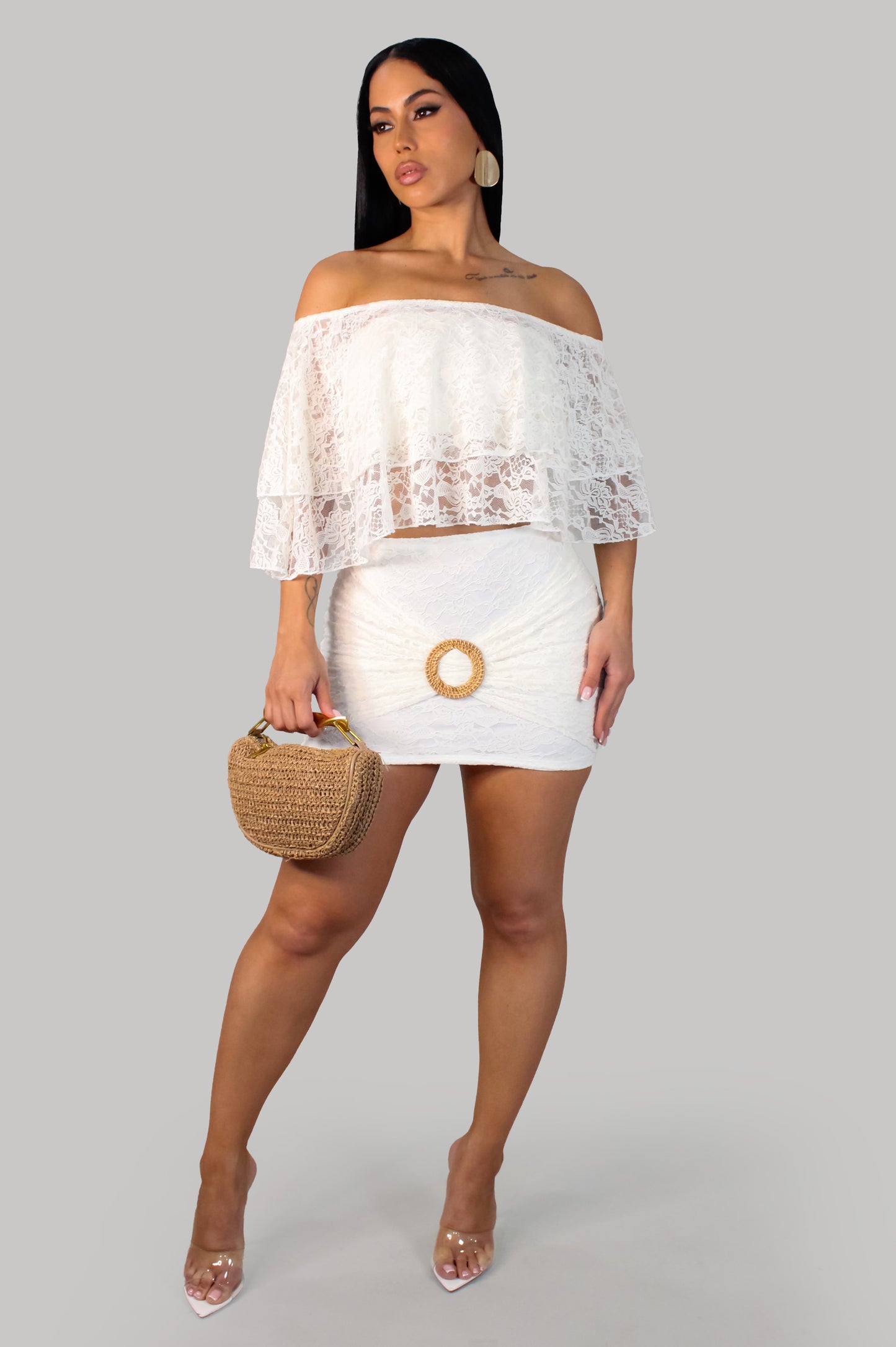 Playful Mirage Skirt Set - White