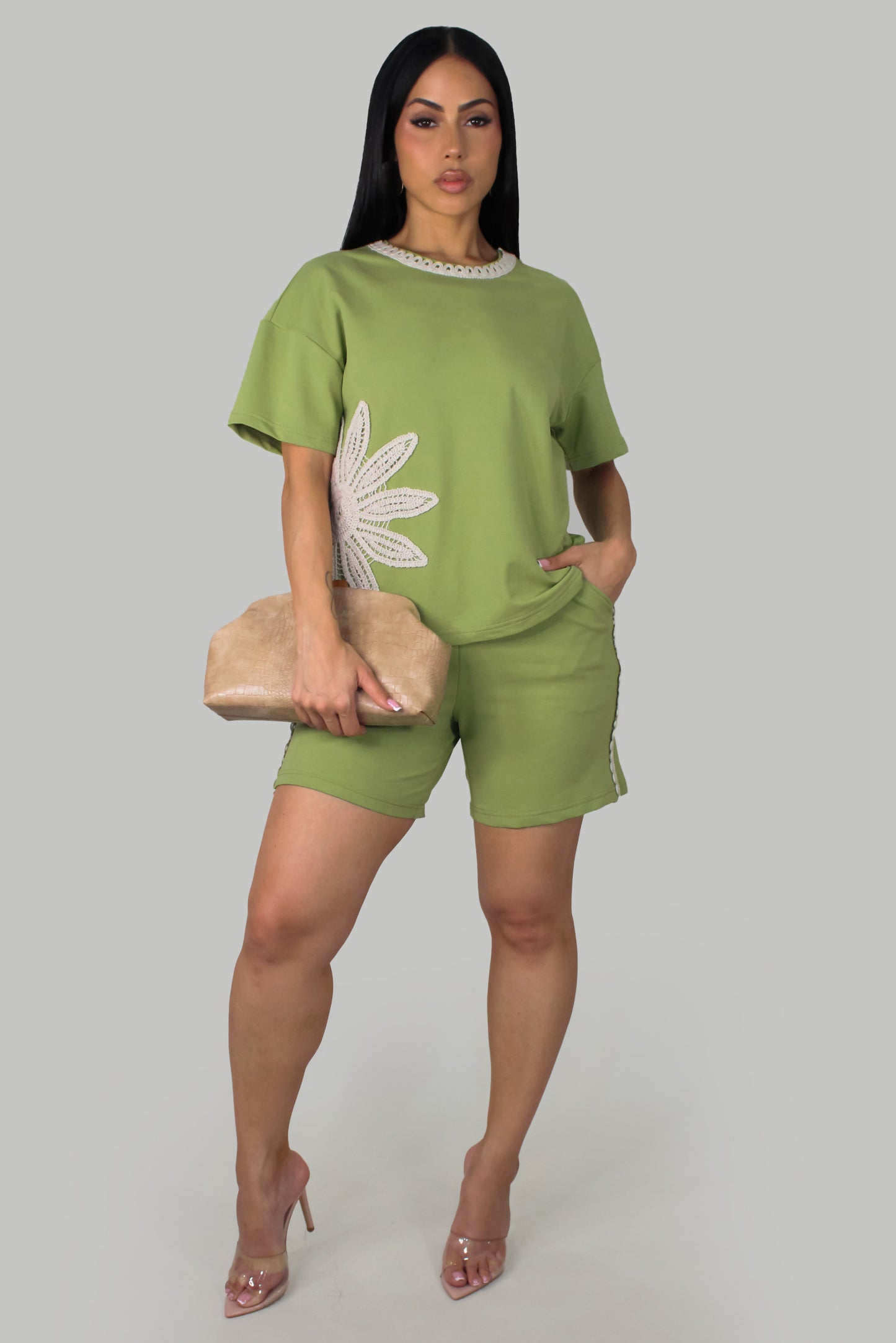 Petal Charm  Short Set - Green