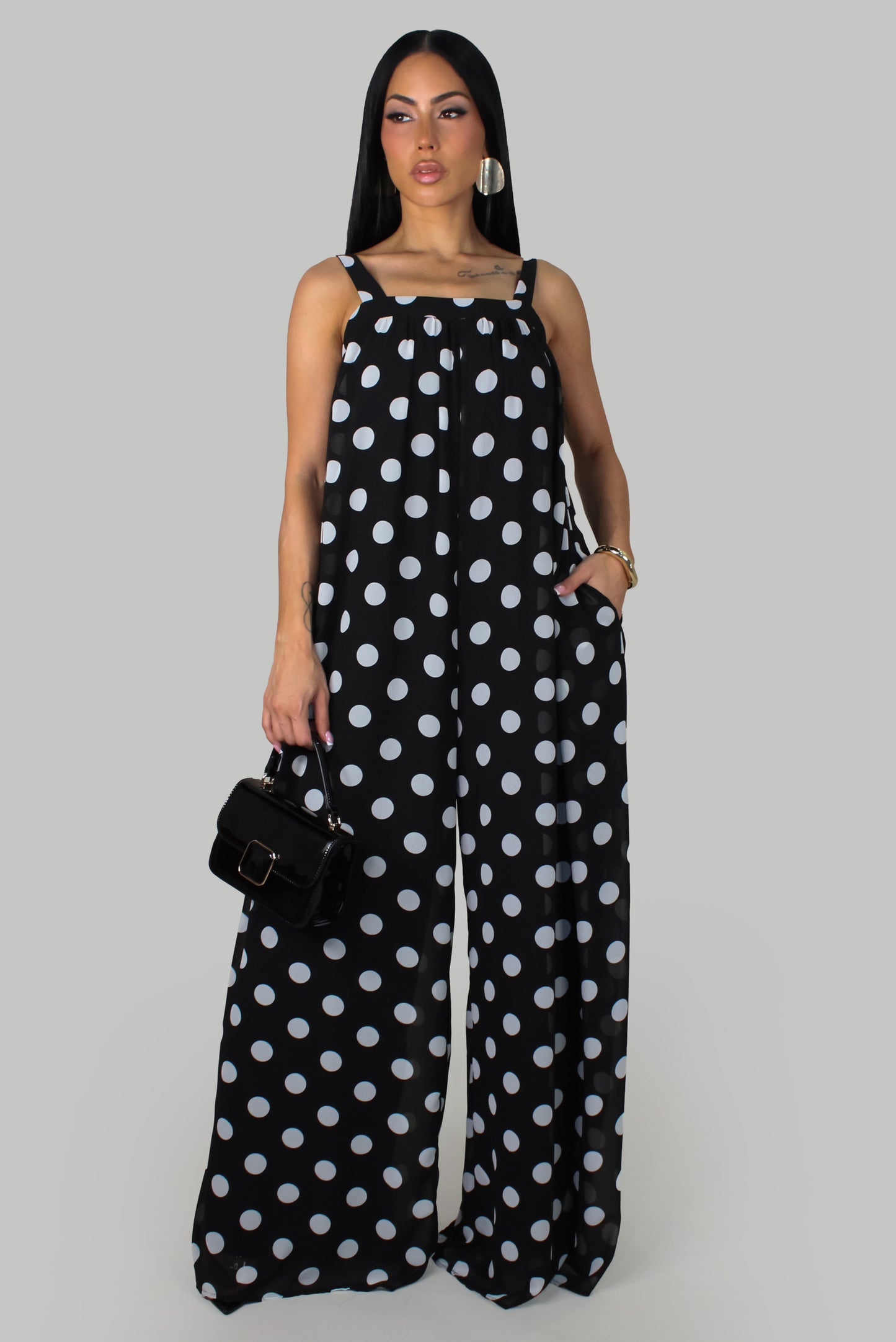 Classic Dot Elegance Jumpsuit - Black