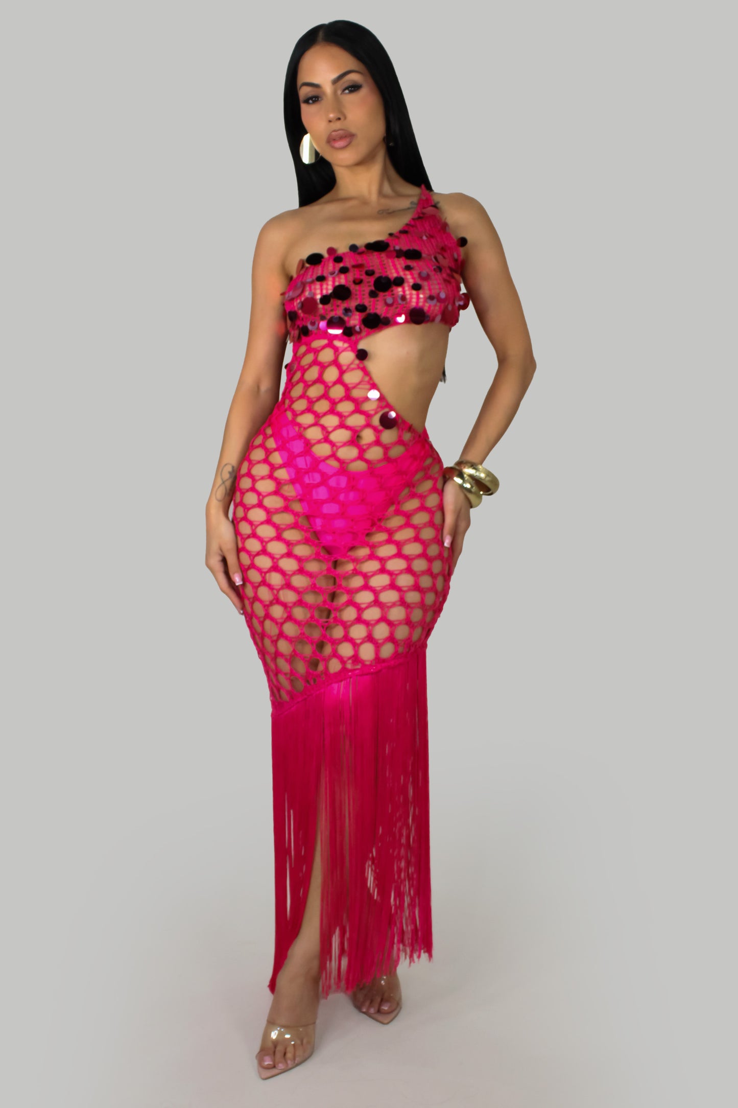 Fuchsia Fever Fringe  Swim Set - Fuchsia
