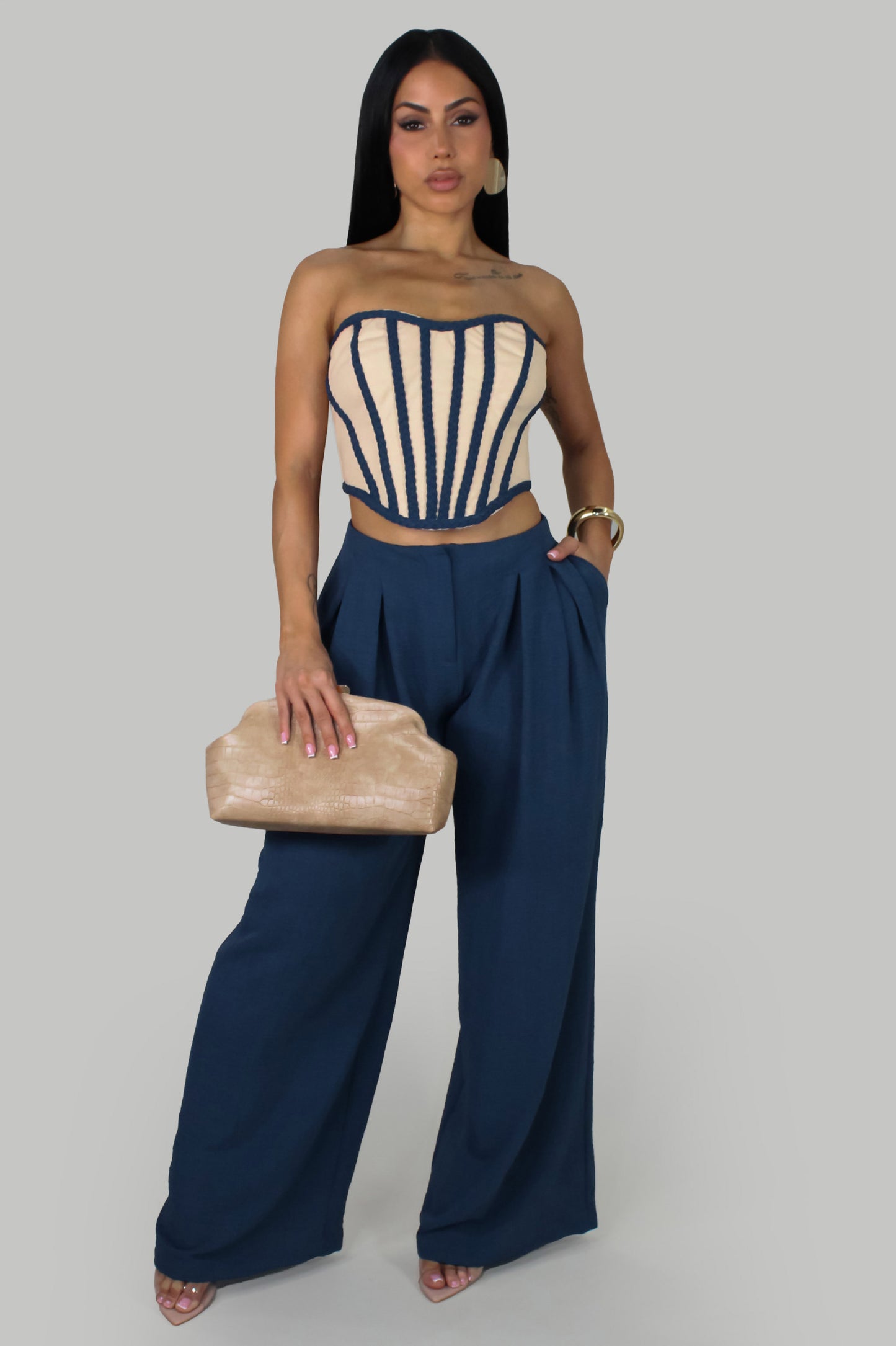 Elegant Girls Pant Set - Navy