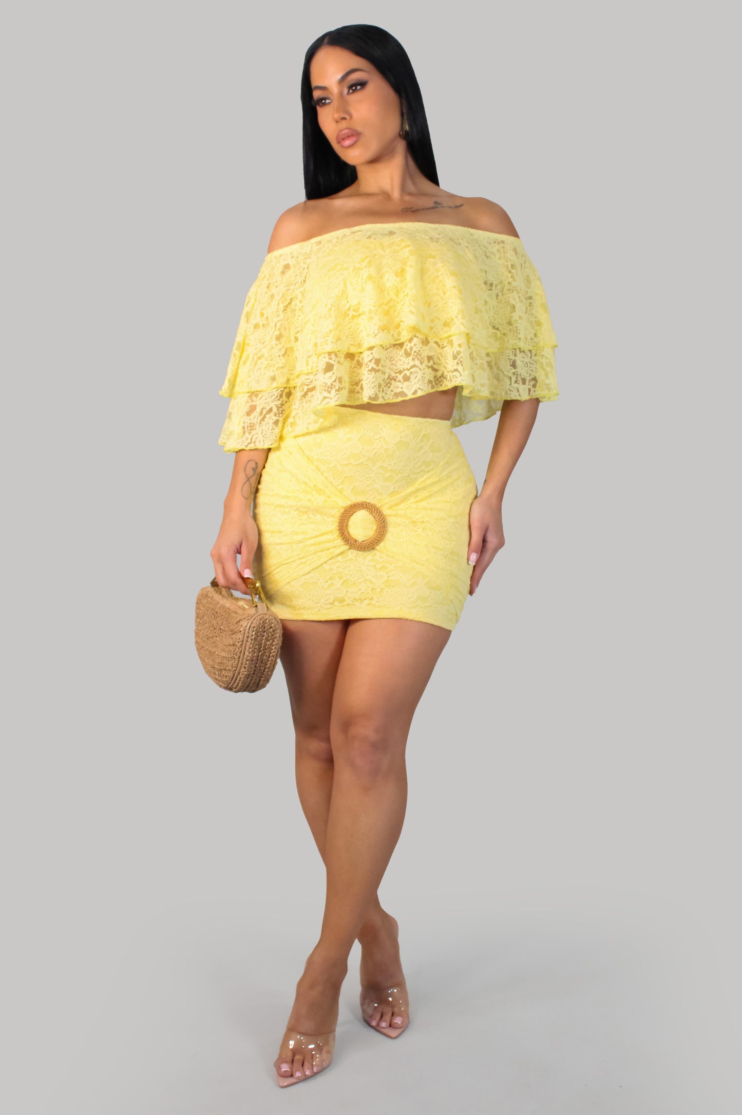 Playful Mirage Skirt Set - Yellow