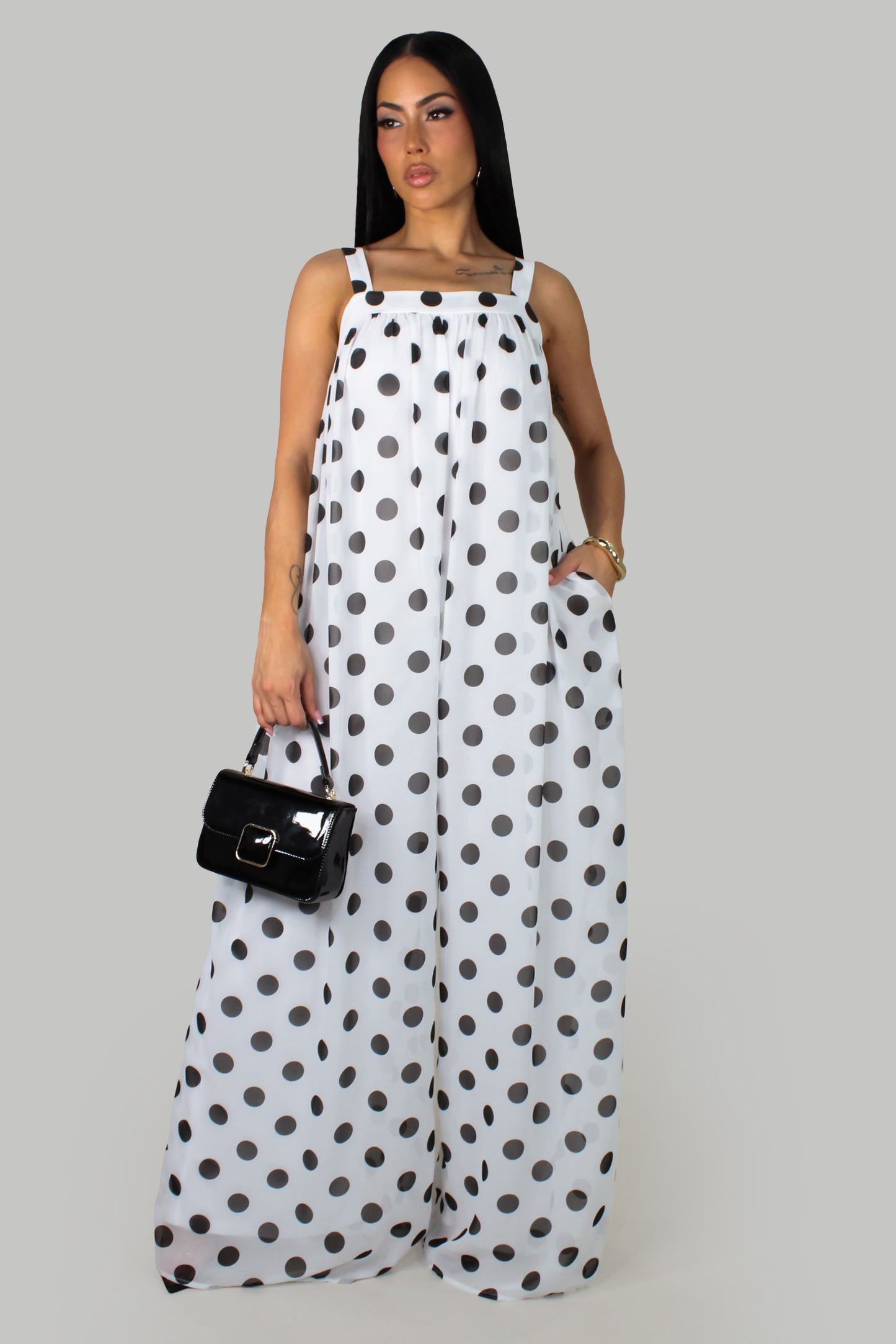 Classic Dot Elegance Jumpsuit - White