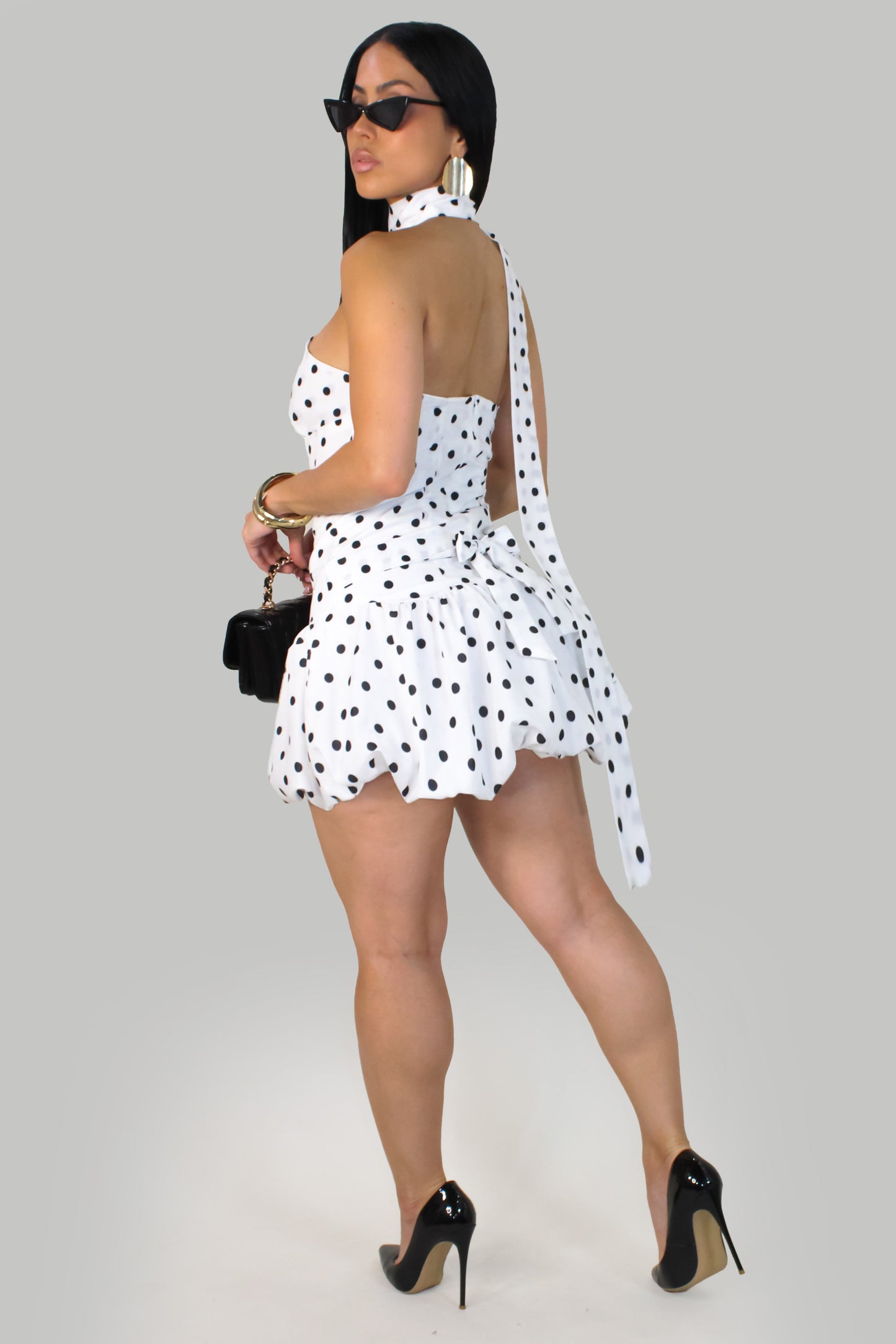 Bella Polka Mini Dress - White