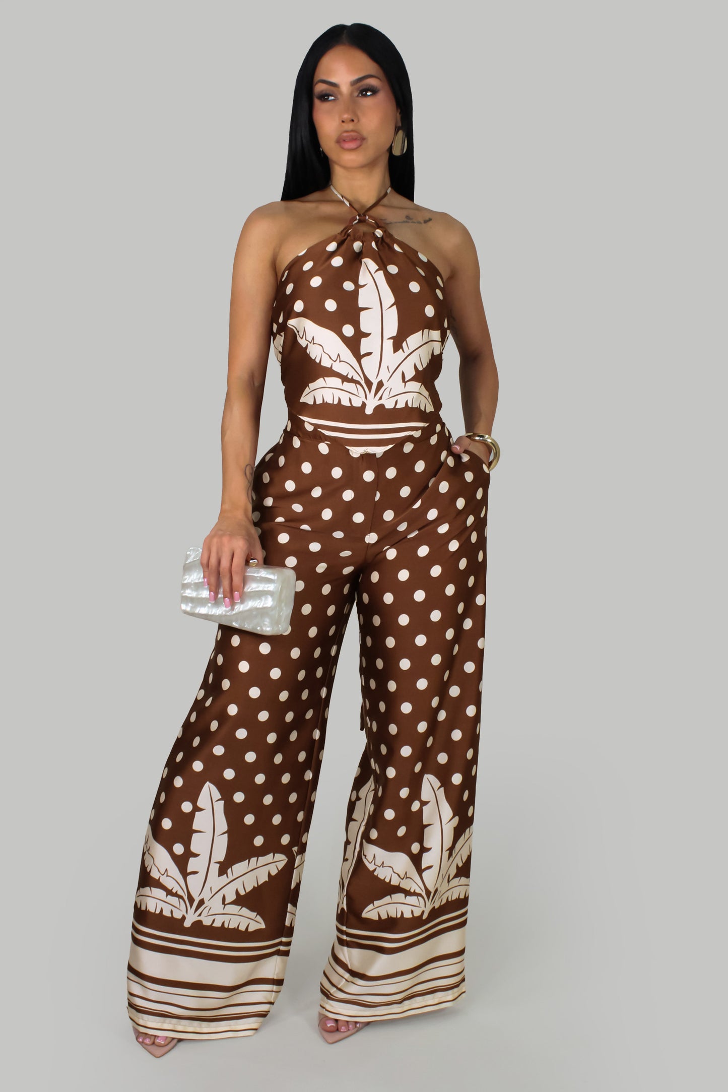 Palm Breeze Pant Set - Brown