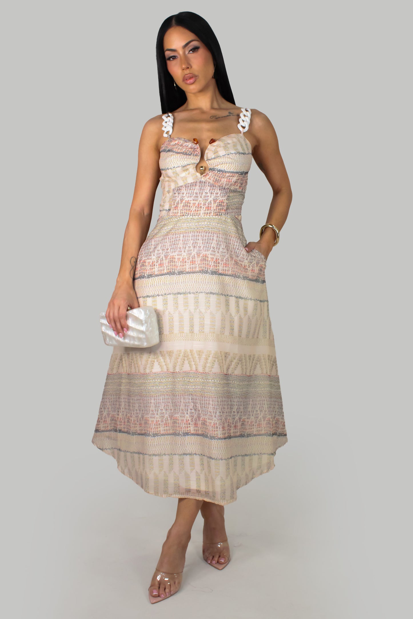 Adela's Dress -Cream-Multi