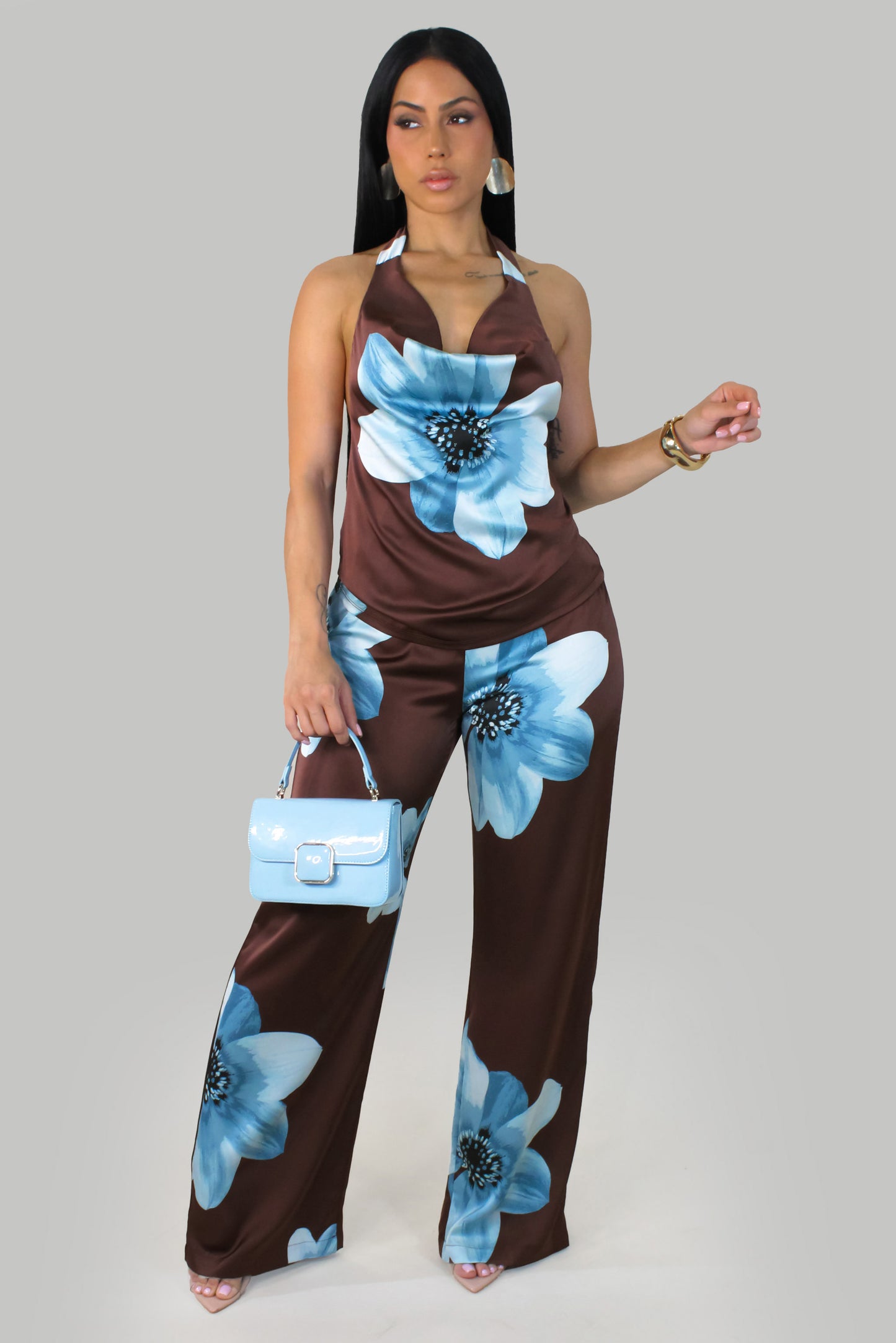 Island Petals Pant Set - Brown