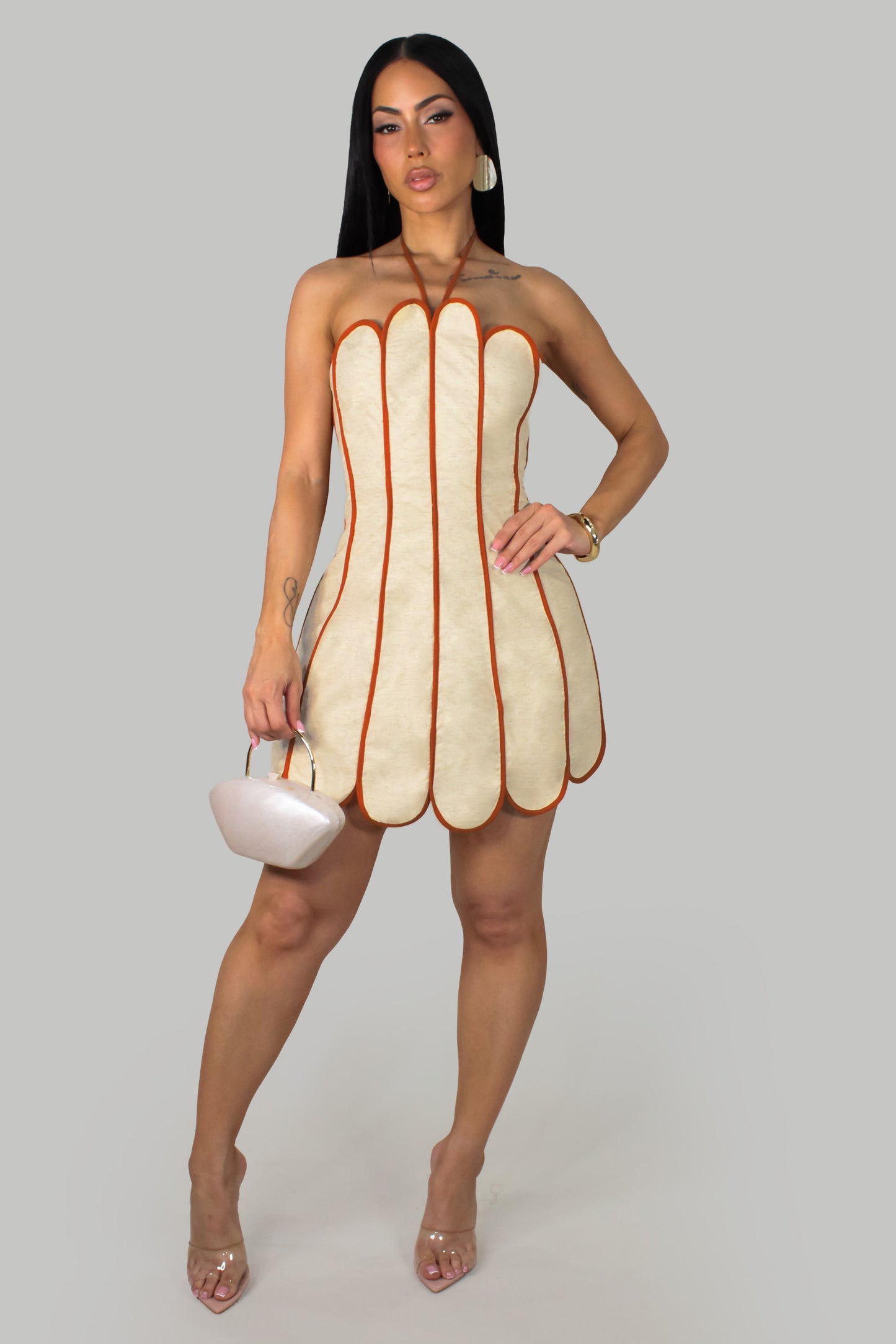 Isabel's Elegance Mini Dress- Beige