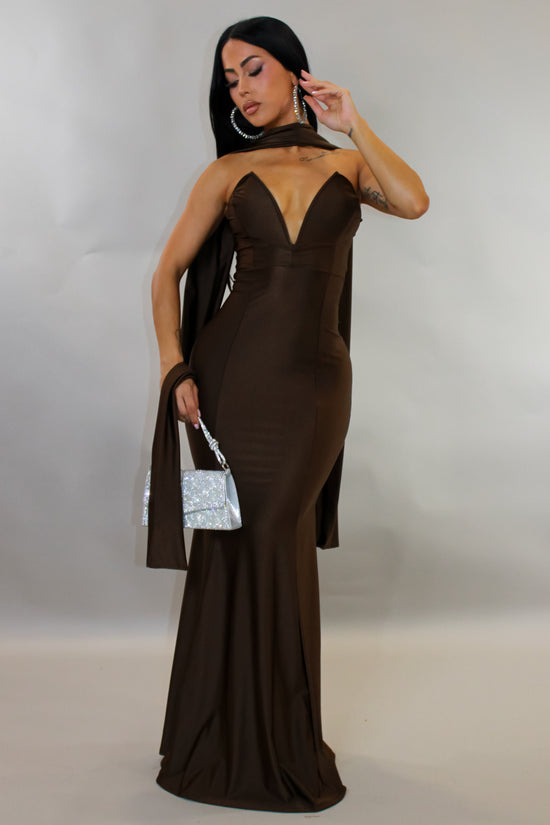 Gala Ready Maxi Dress - Brown