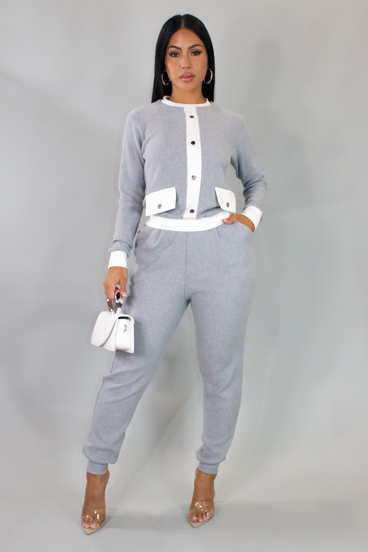 Looking For It Pant Set - Grey