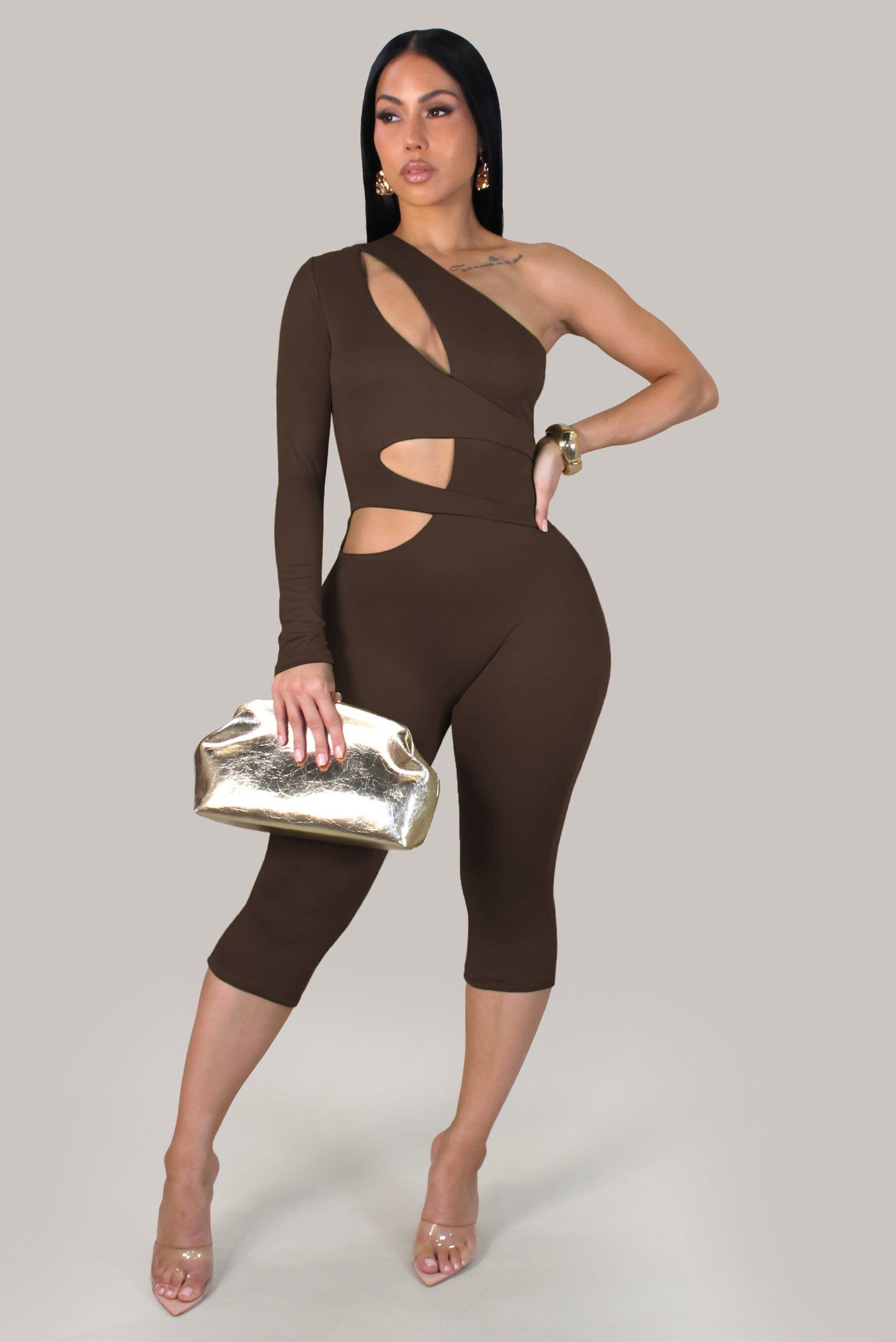 All Eyes On Me  Romper - Brown