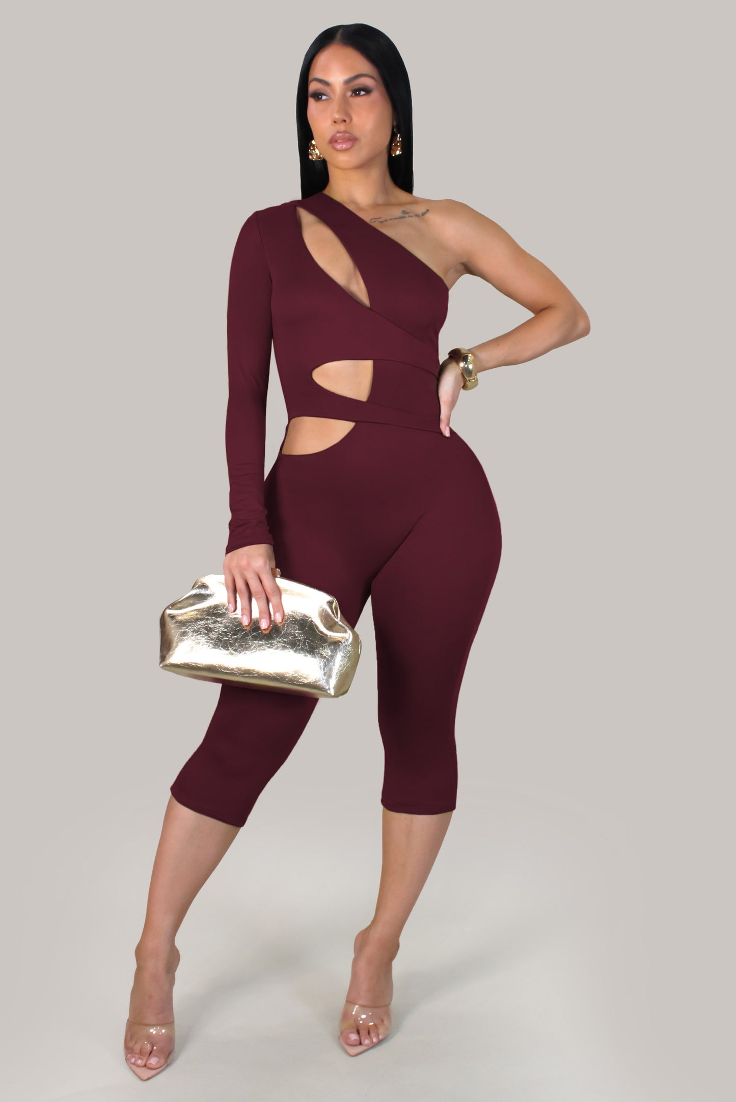 All Eyes On Me  Romper - Burgundy