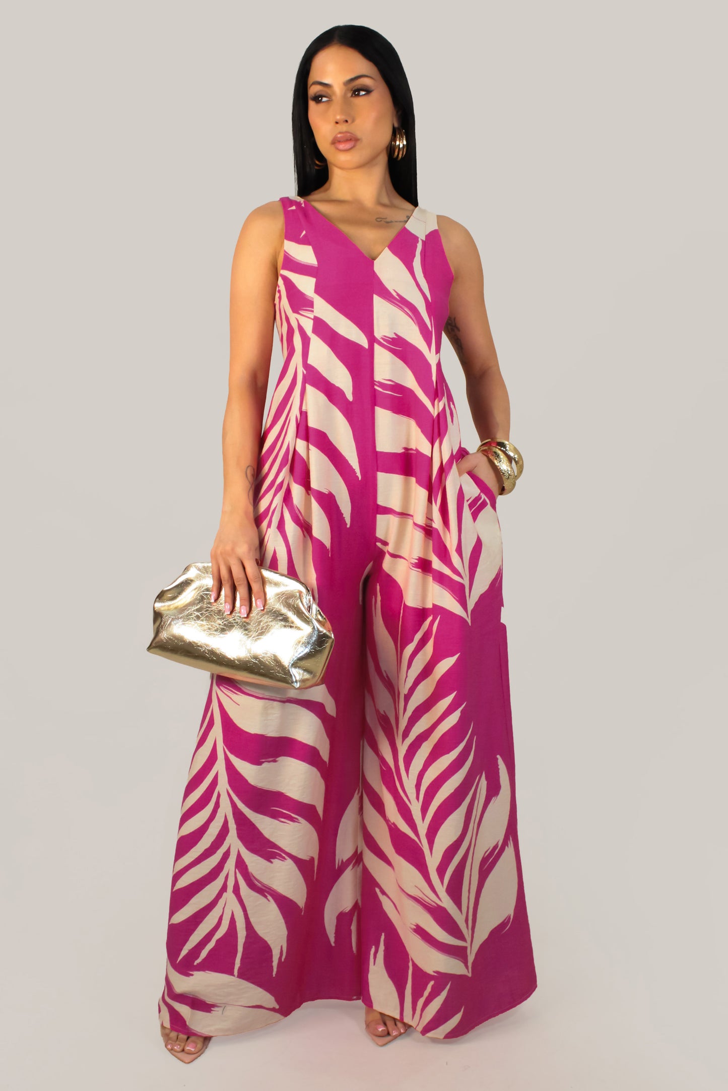 Coastal Wait Jumpsuit - Fucshia