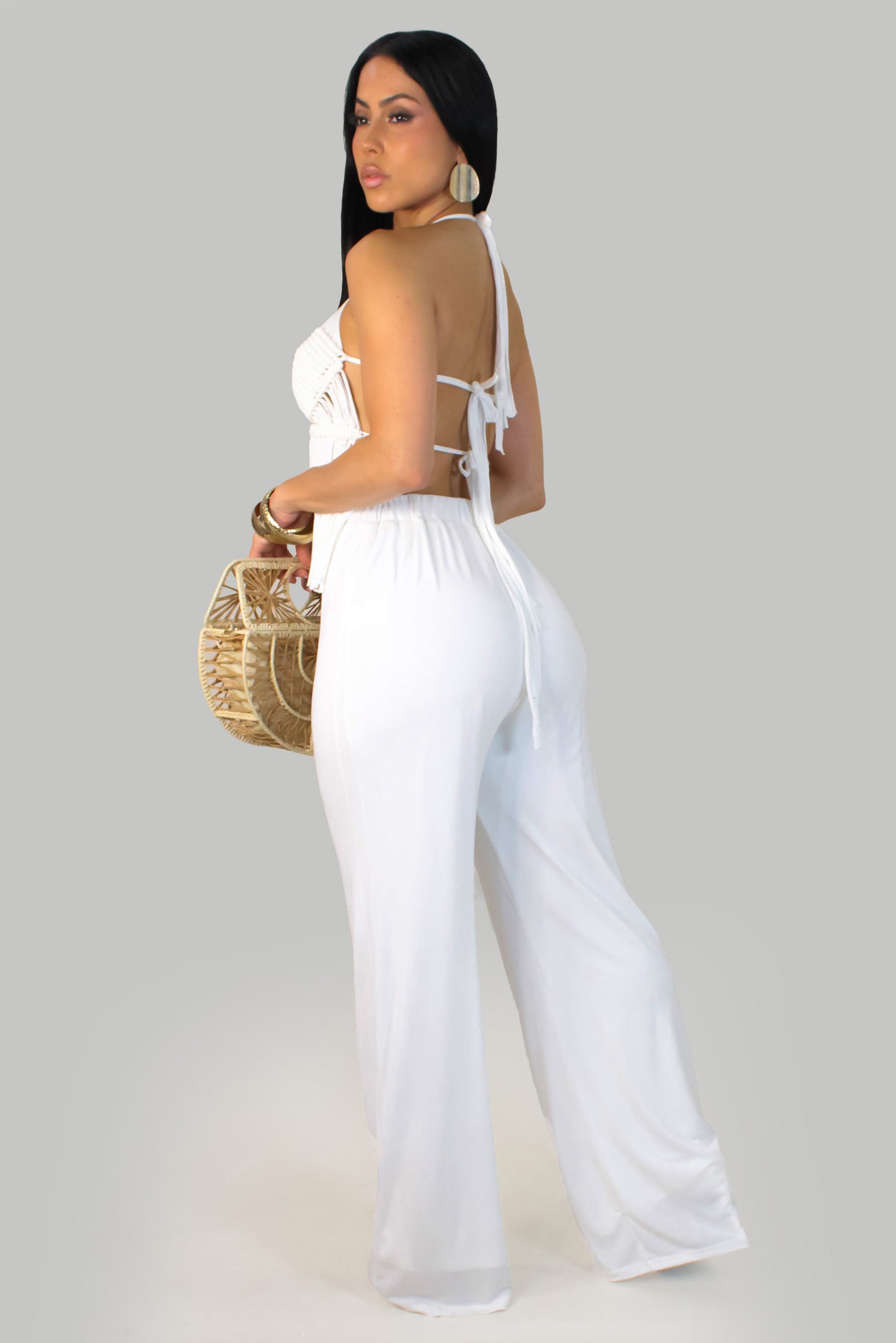 Luna Fringe Pant Set - White