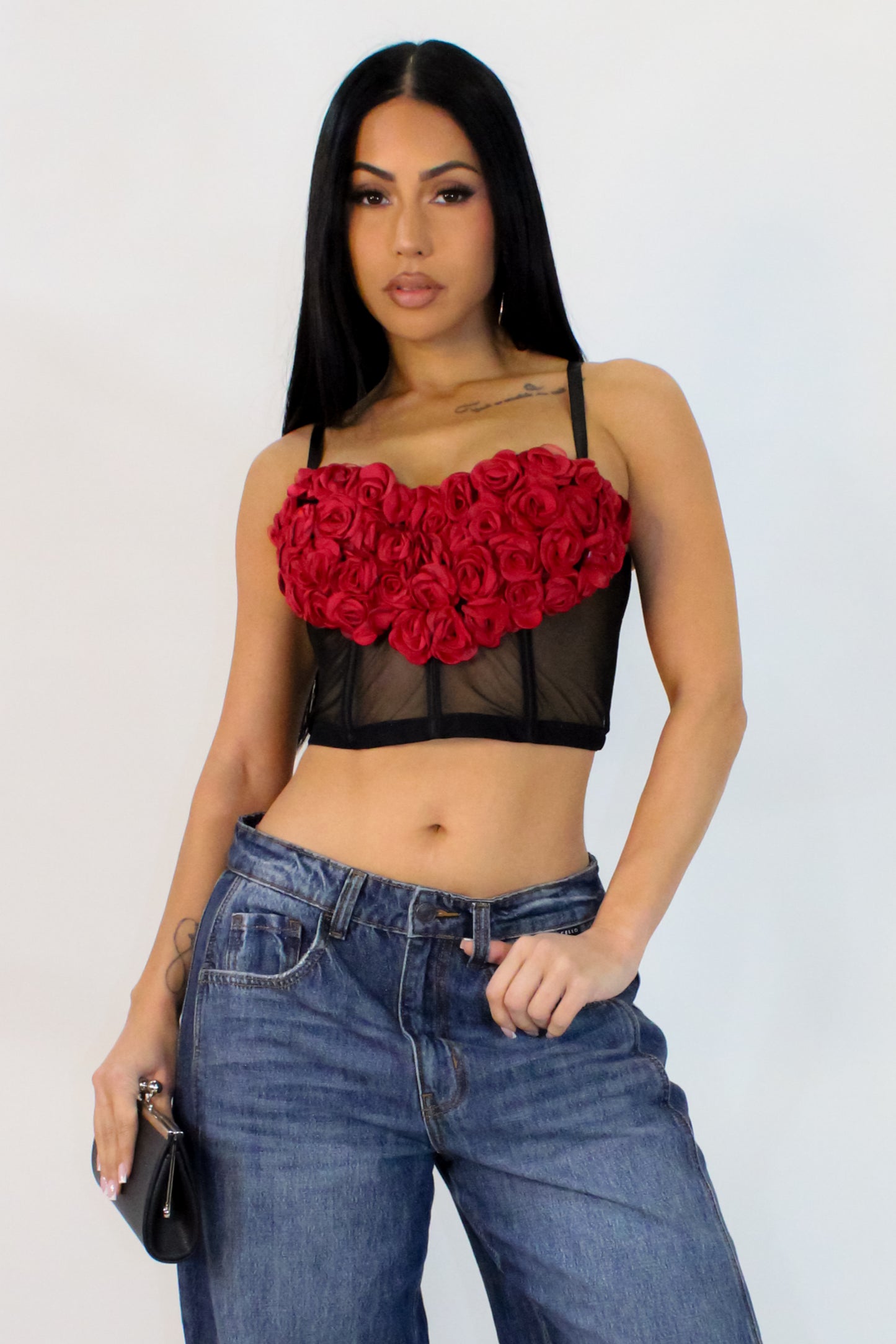 Give You Roses Crop Top - Black