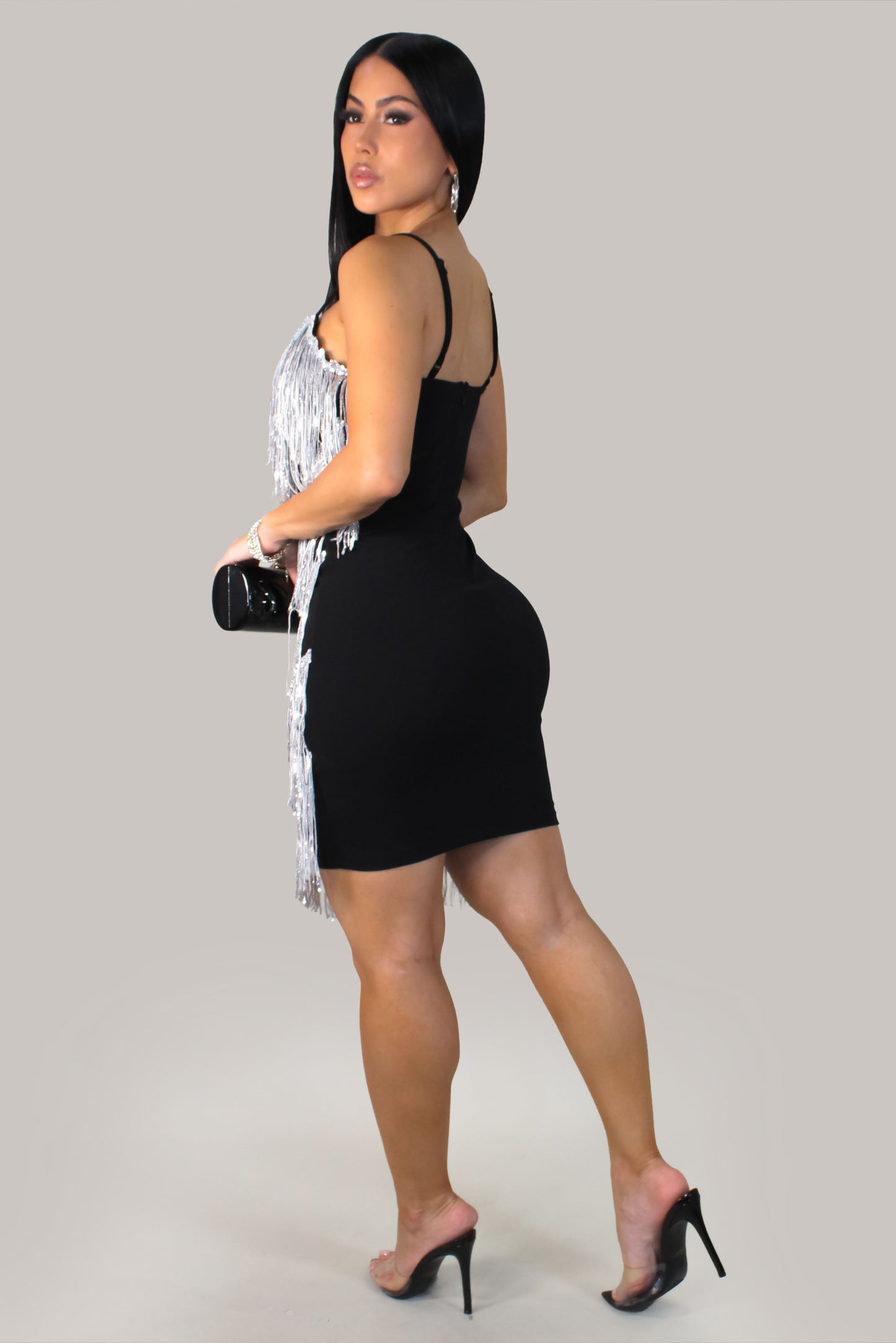 Elegant Girl  Mini Dress - Black-Silver