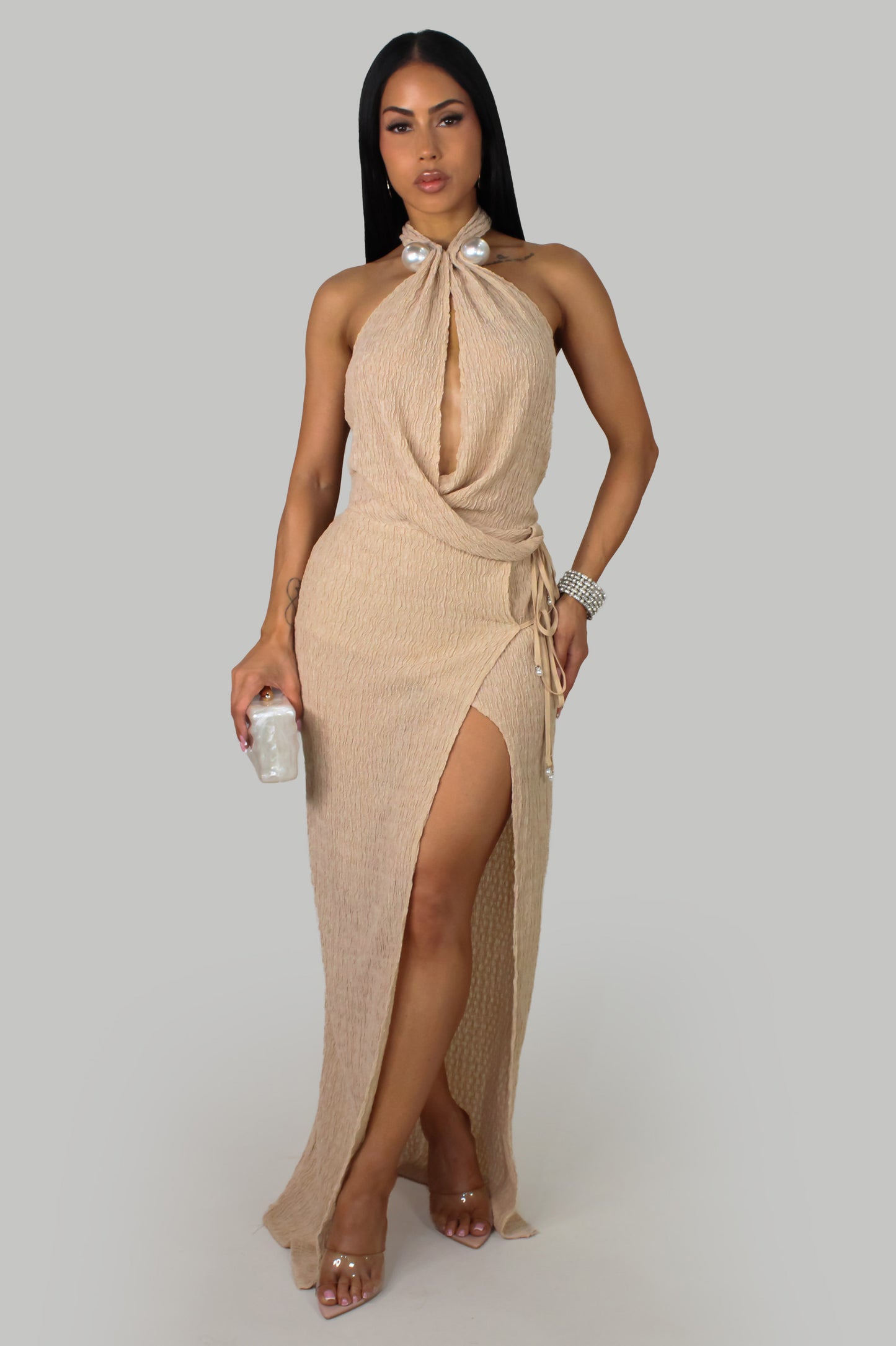 Elegant Pearls   Maxi Dress - Cream