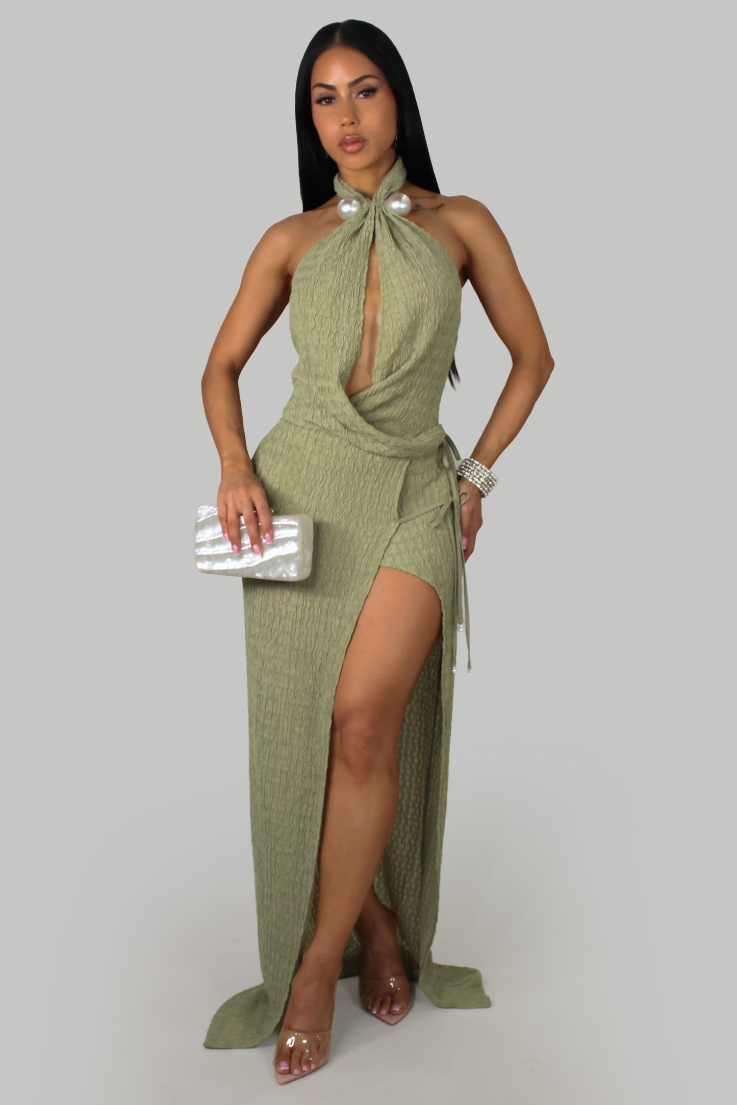 Elegant Pearls   Maxi Dress - Green