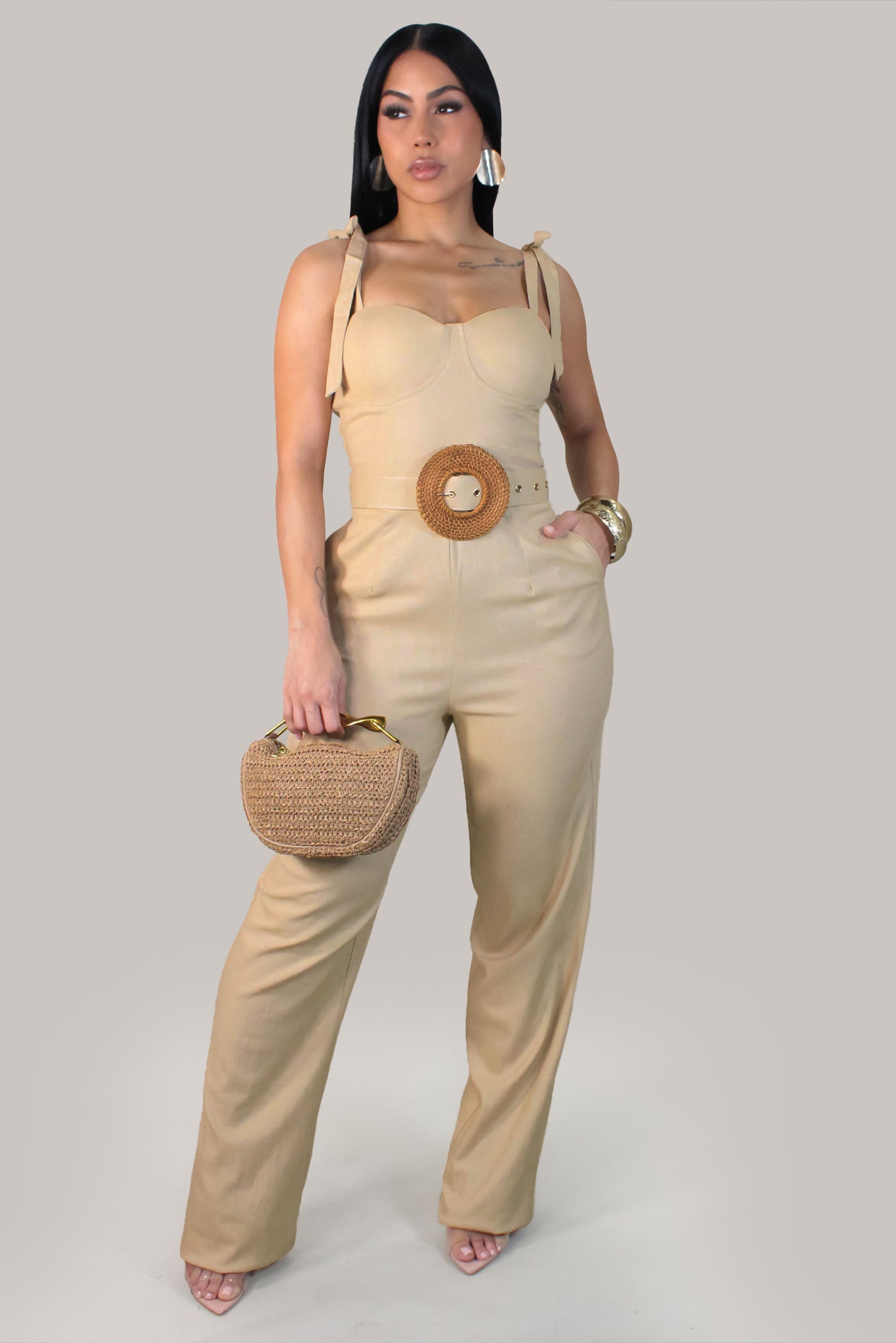 Doing It My Way Jumpsuit - Beige