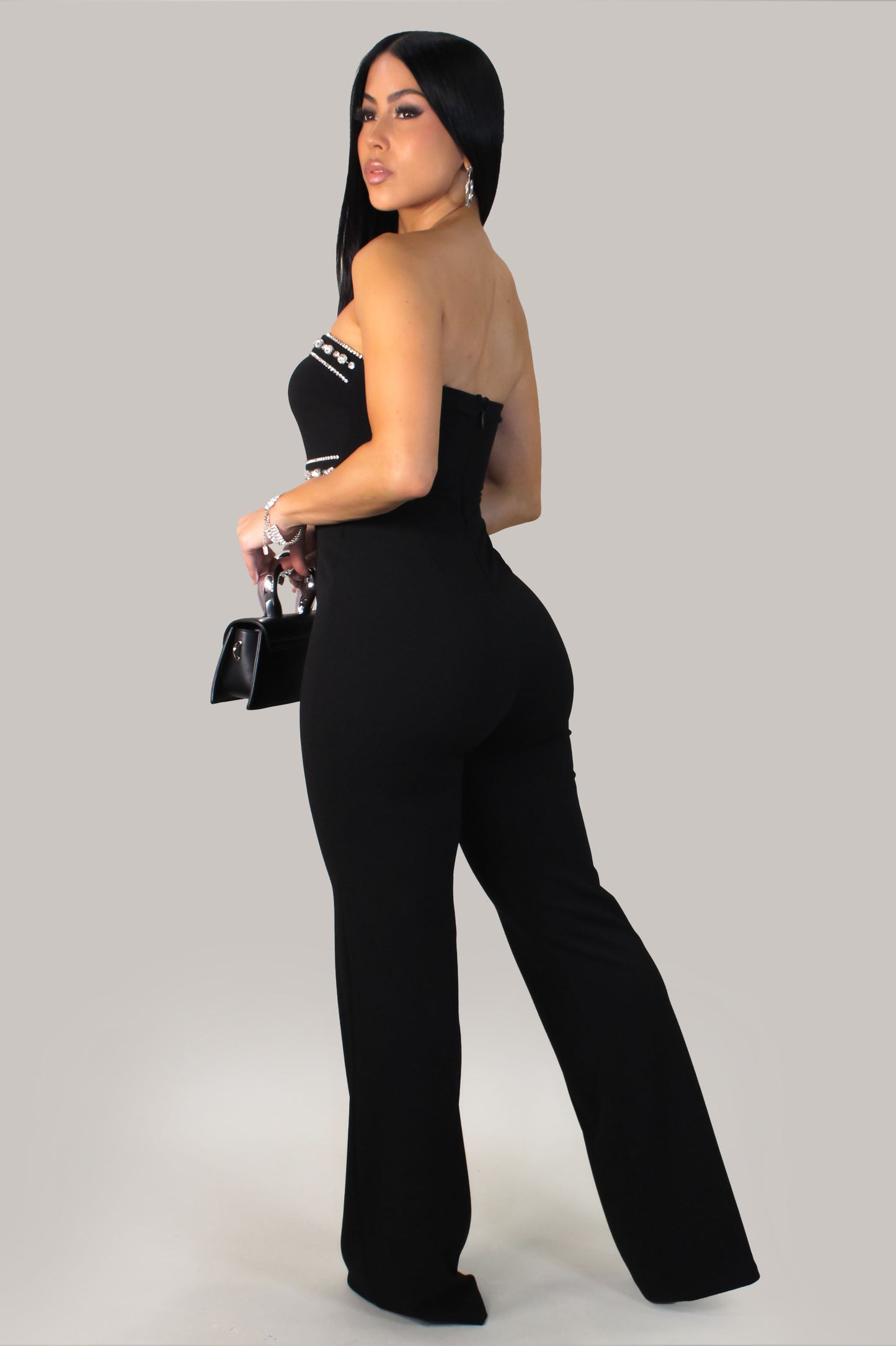 Diamond Frame Jumpsuit -Black