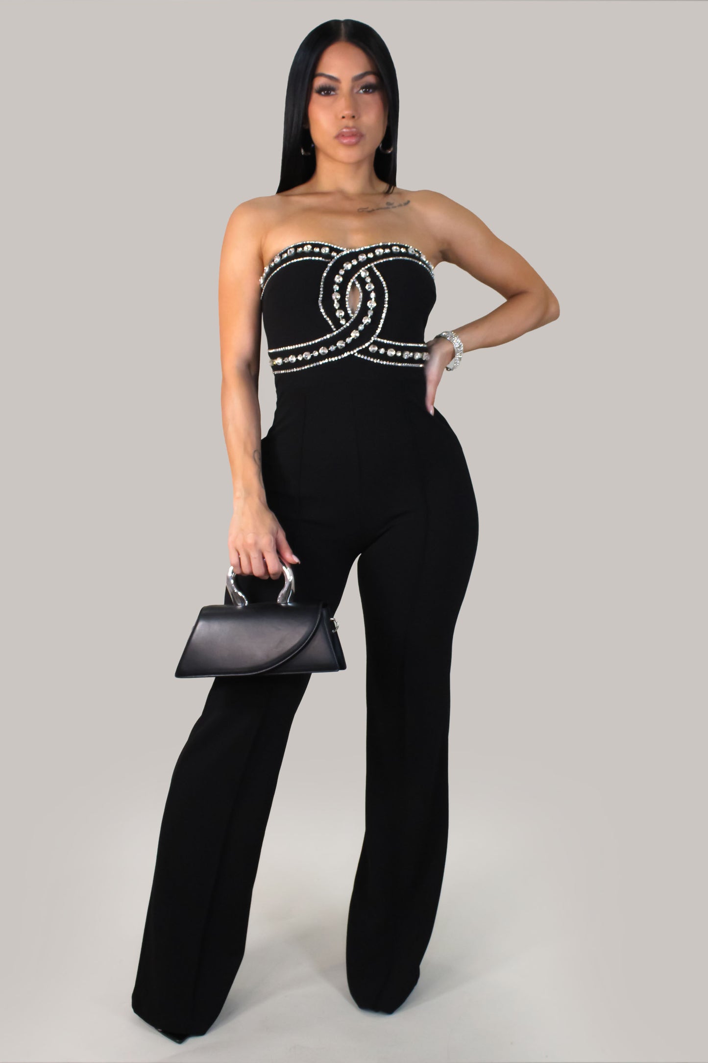 Diamond Frame Jumpsuit -Black