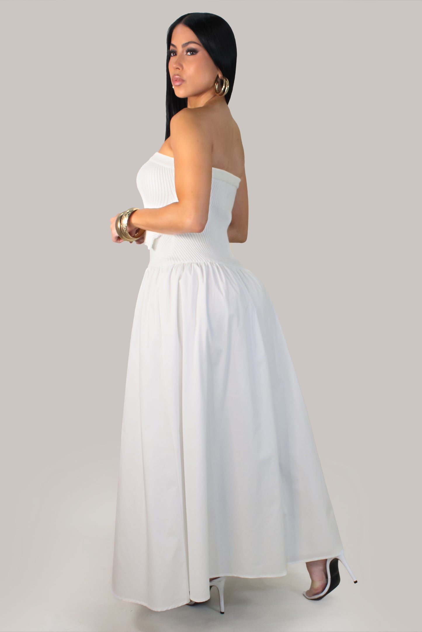 Classic Voyage Midi Dress -White