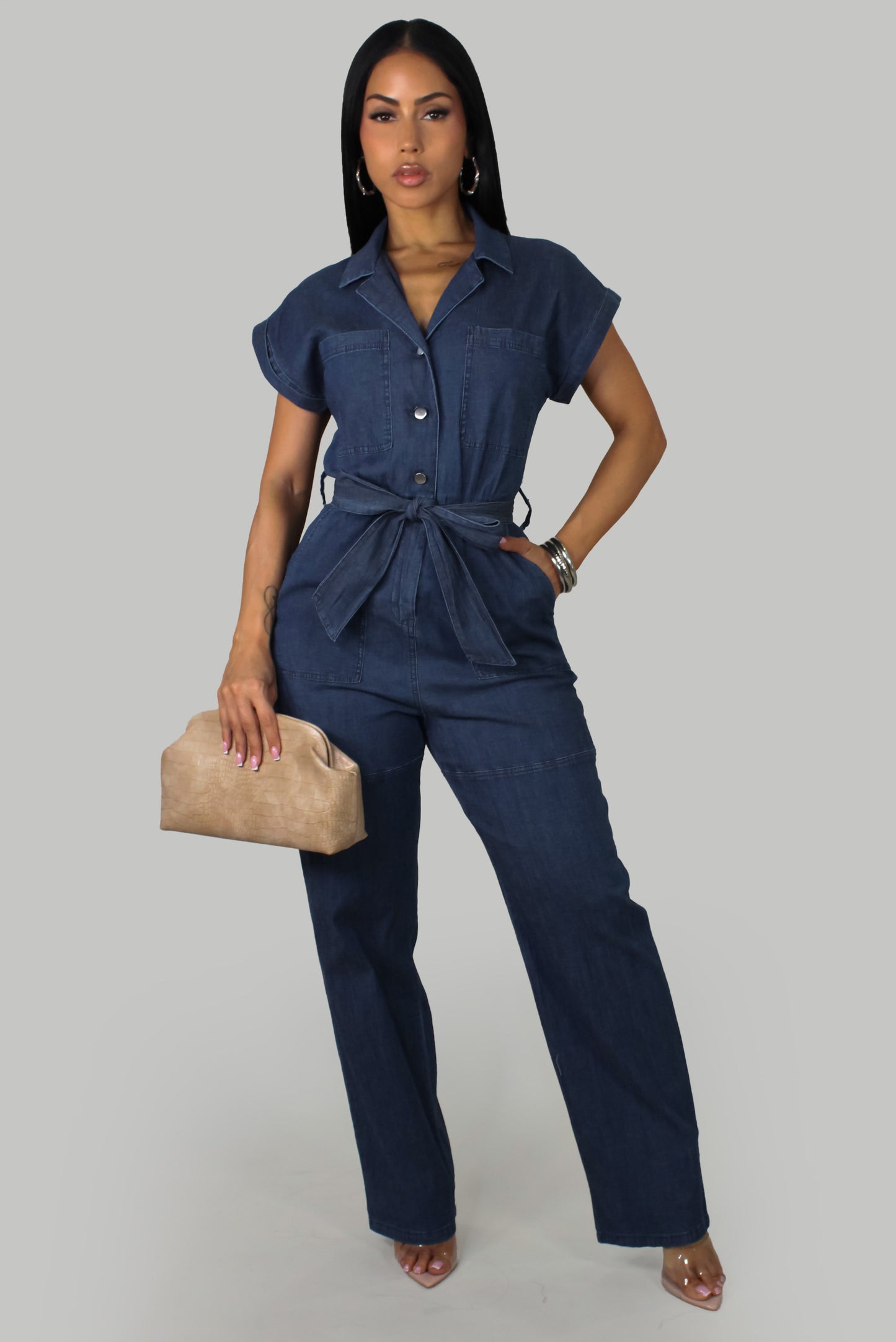 Midnight Bow   Jumpsuit - Dark-Denim