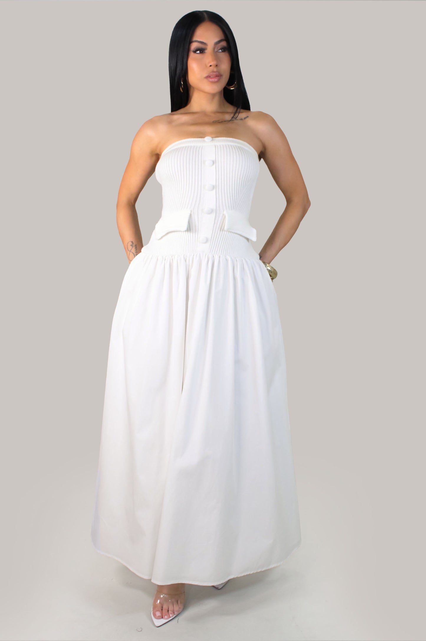 Classic Voyage Midi Dress -White