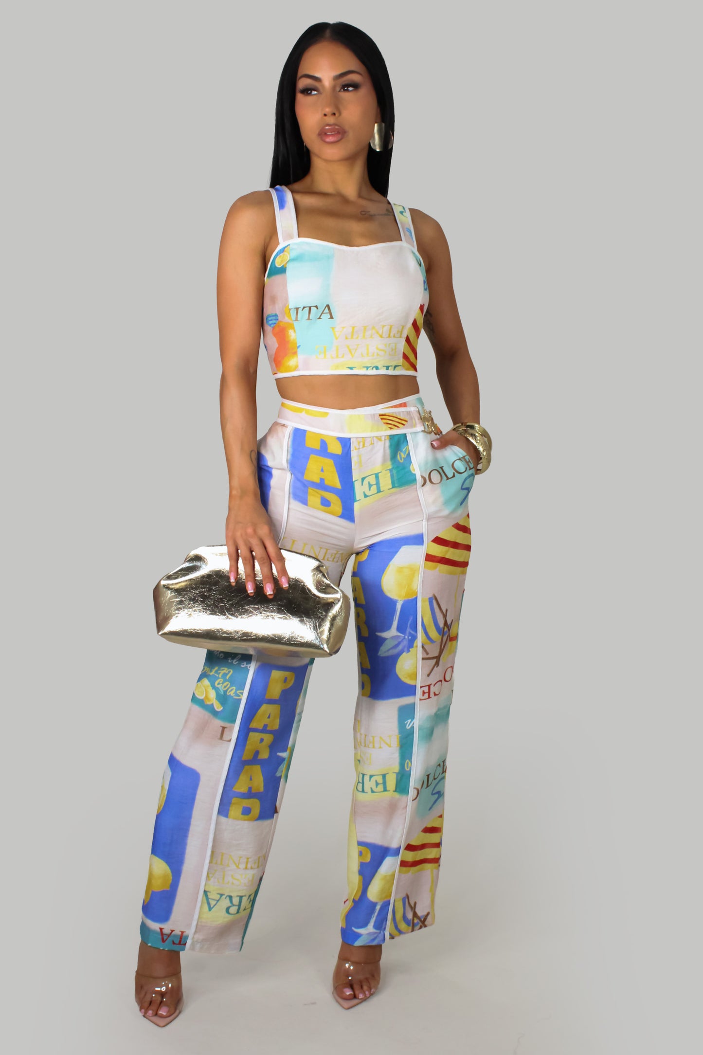 Samantha's Pant Set - Blue-Multi