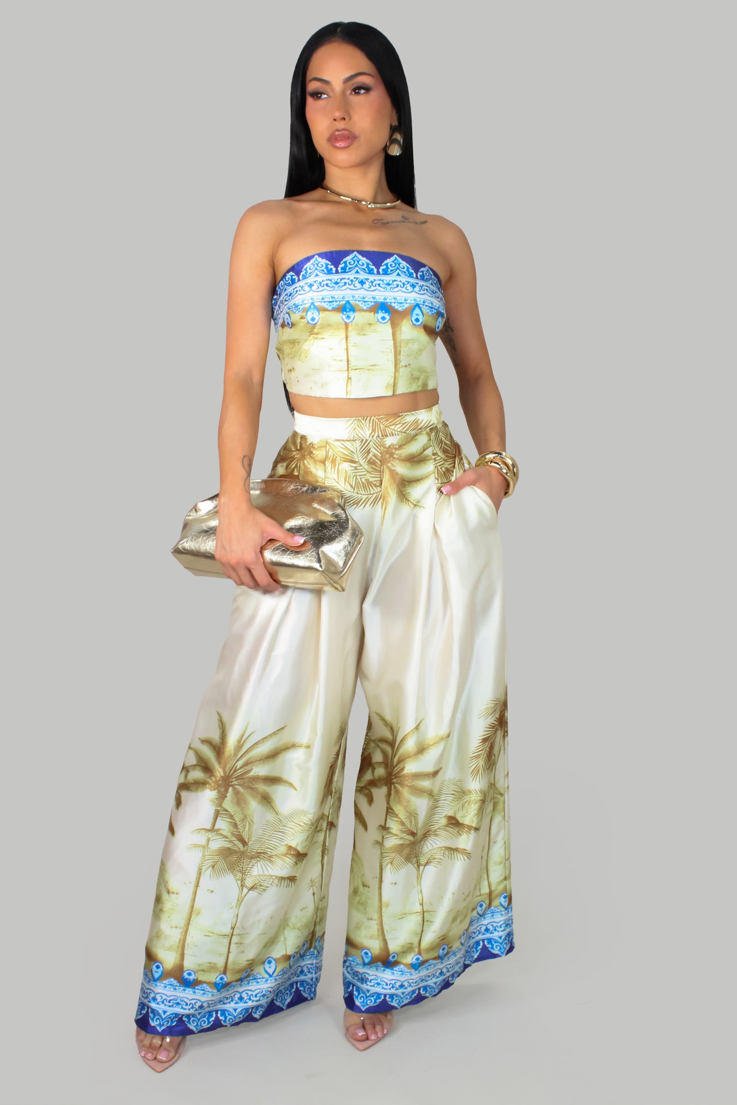 Palms Resort Pant Set - Ivory-Multi