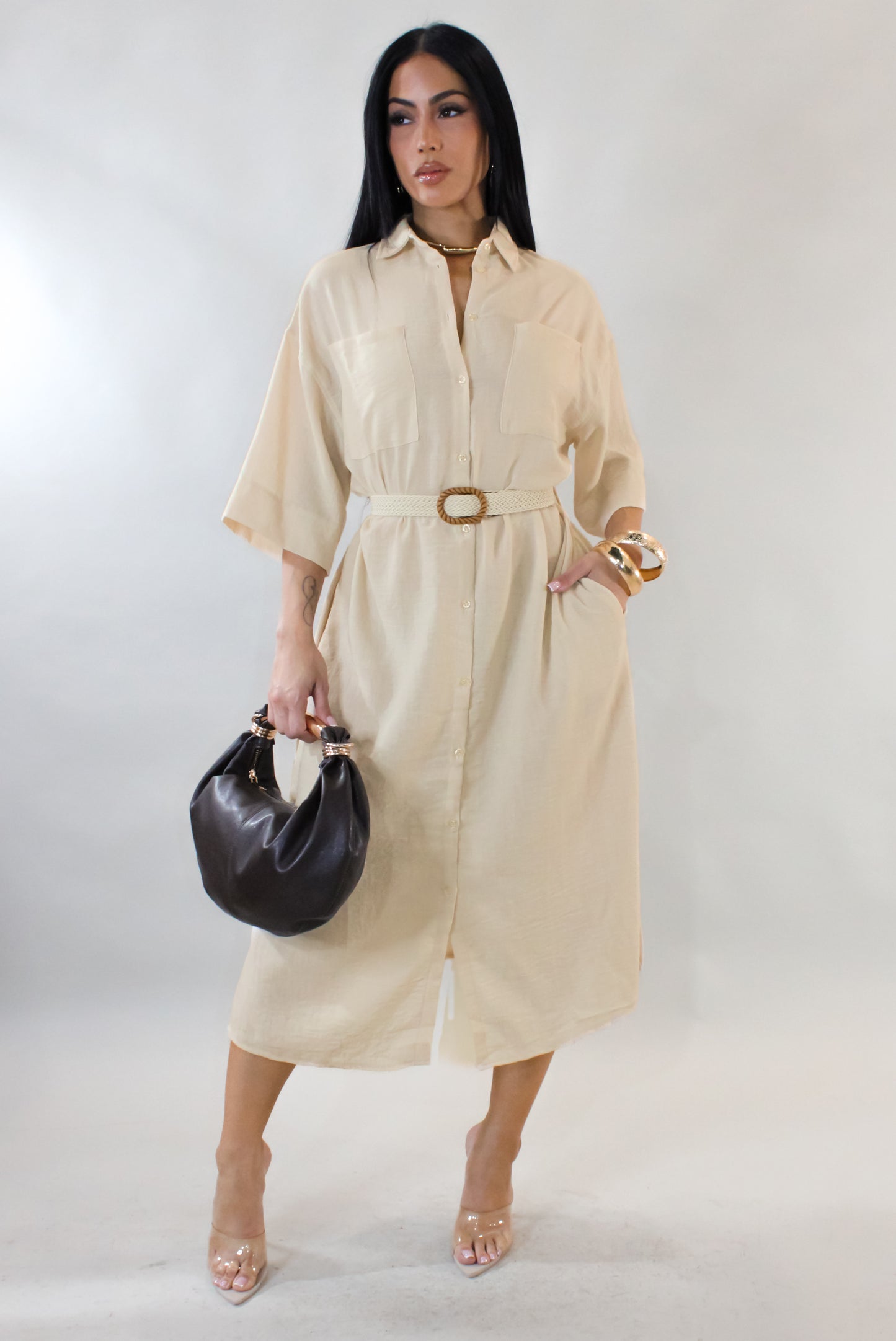 Old Money Midi Dress - Beige
