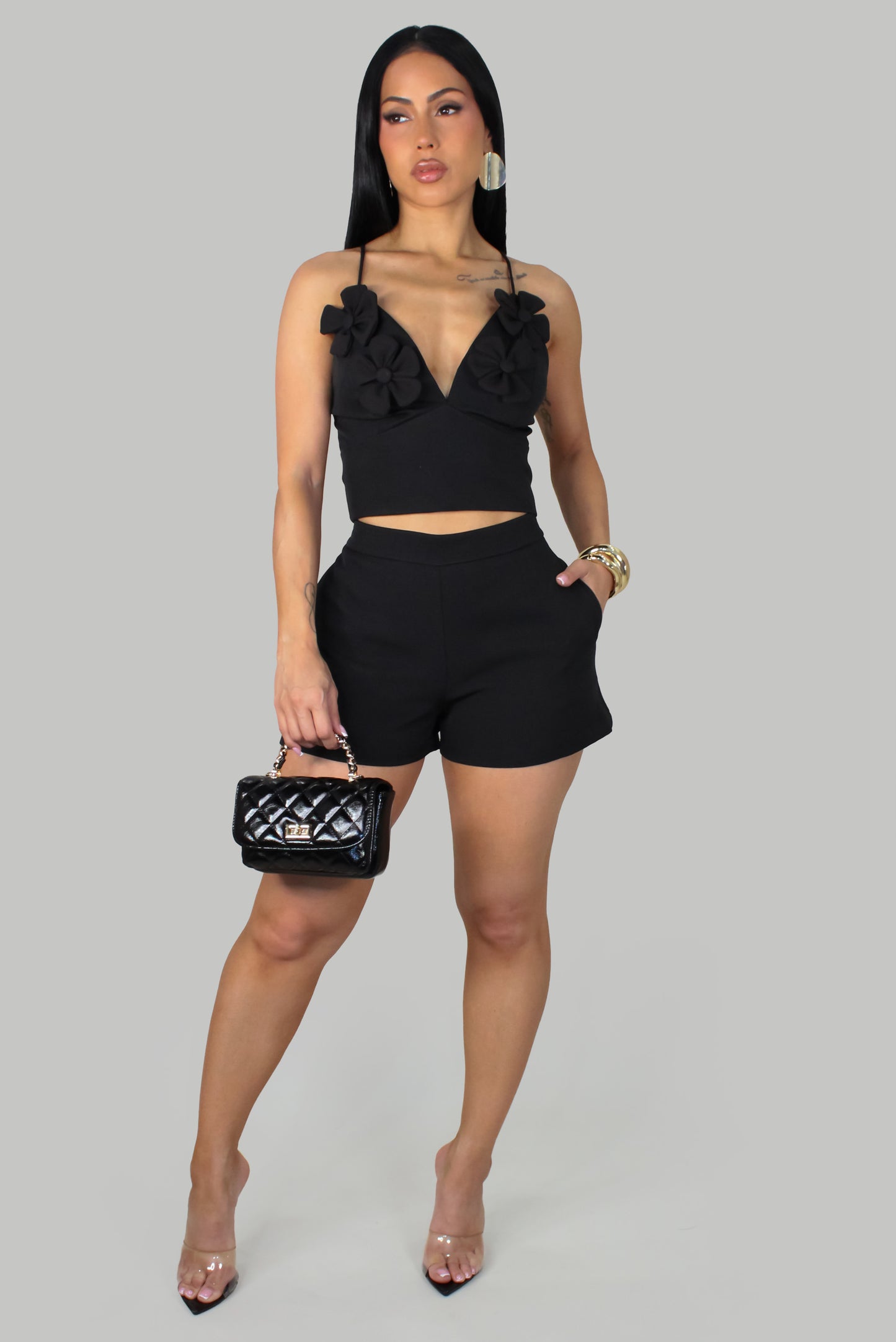 Petals Aura Short Set - Black