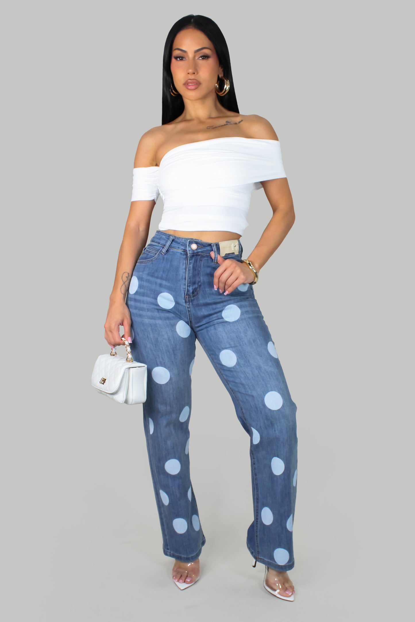 Dots On Denin Pants Medium-Wash