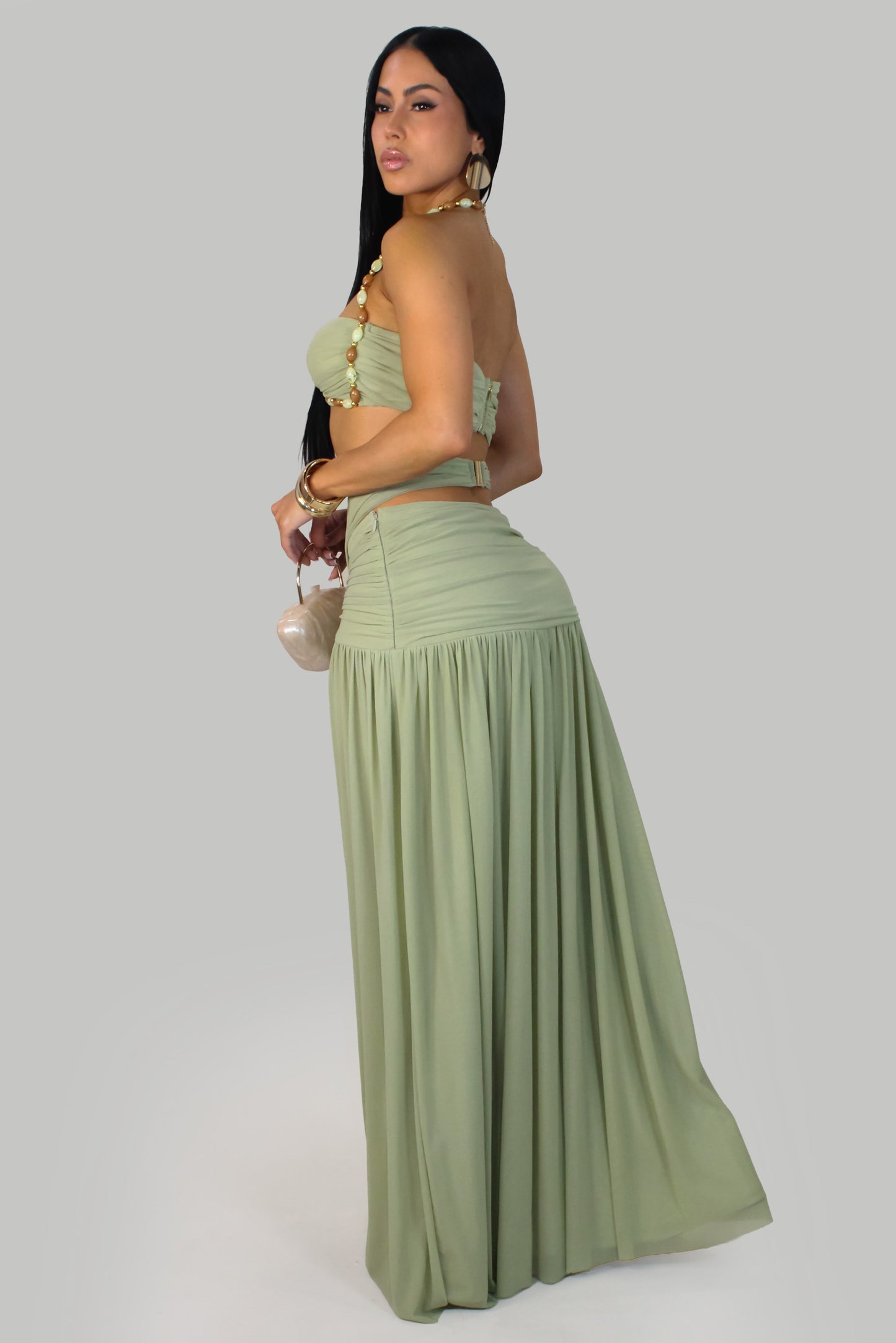 Dubai Deluxe Skirt Set- Green