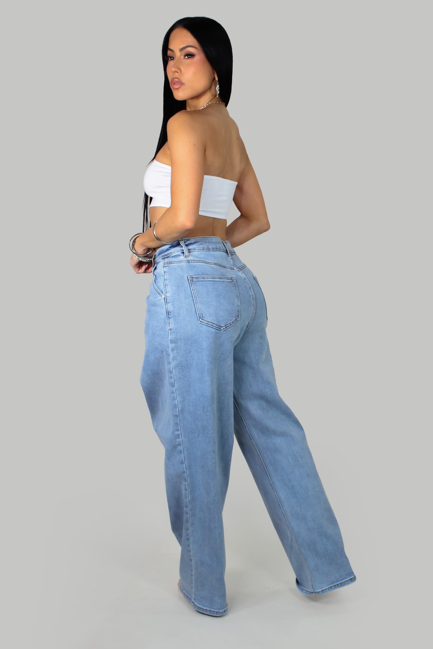 Cross Front Denin Pants Medium-Wash