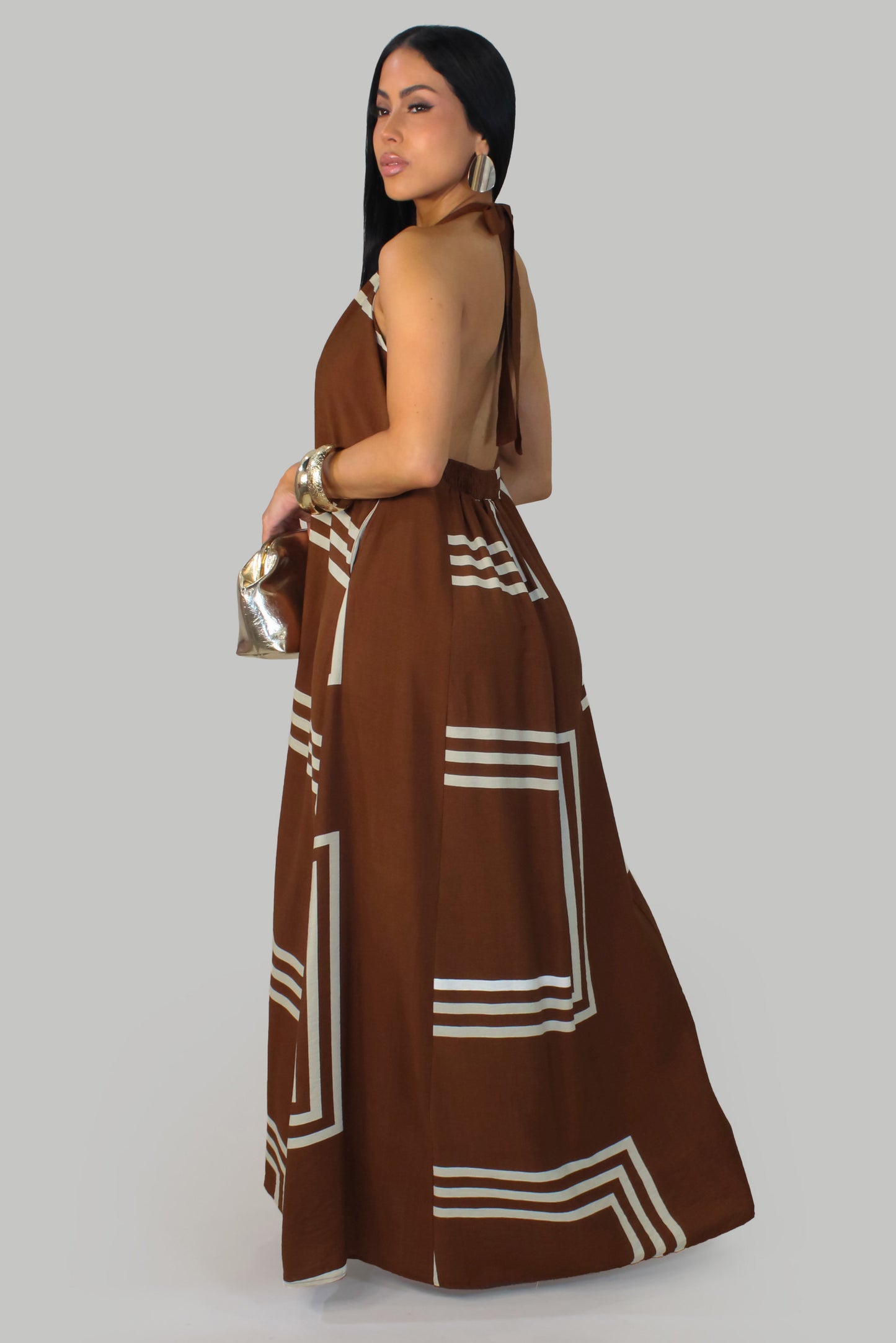 Autumn Mosaic  Maxi Dress -Brown