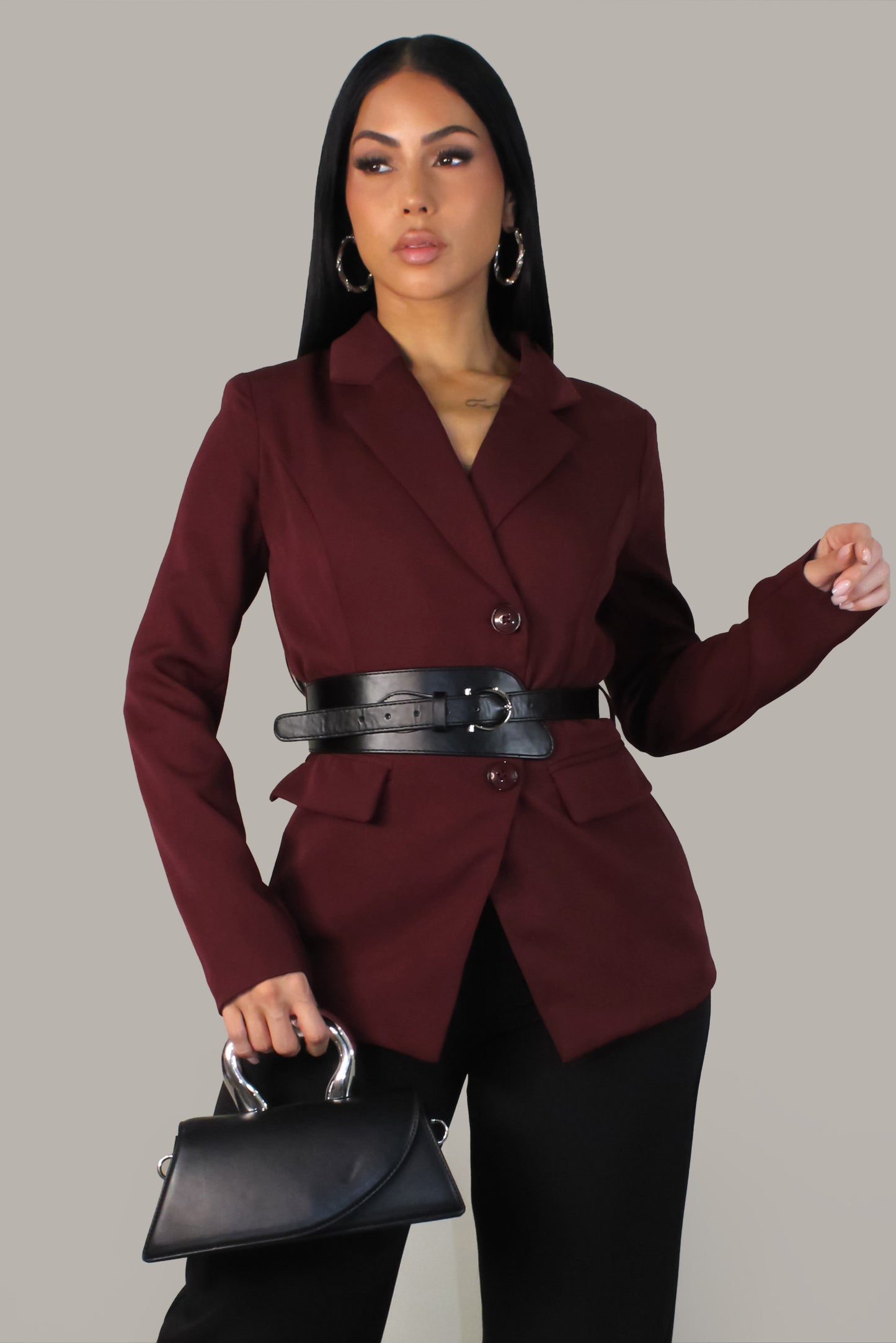 Hang With Me Blazer -Burgundy