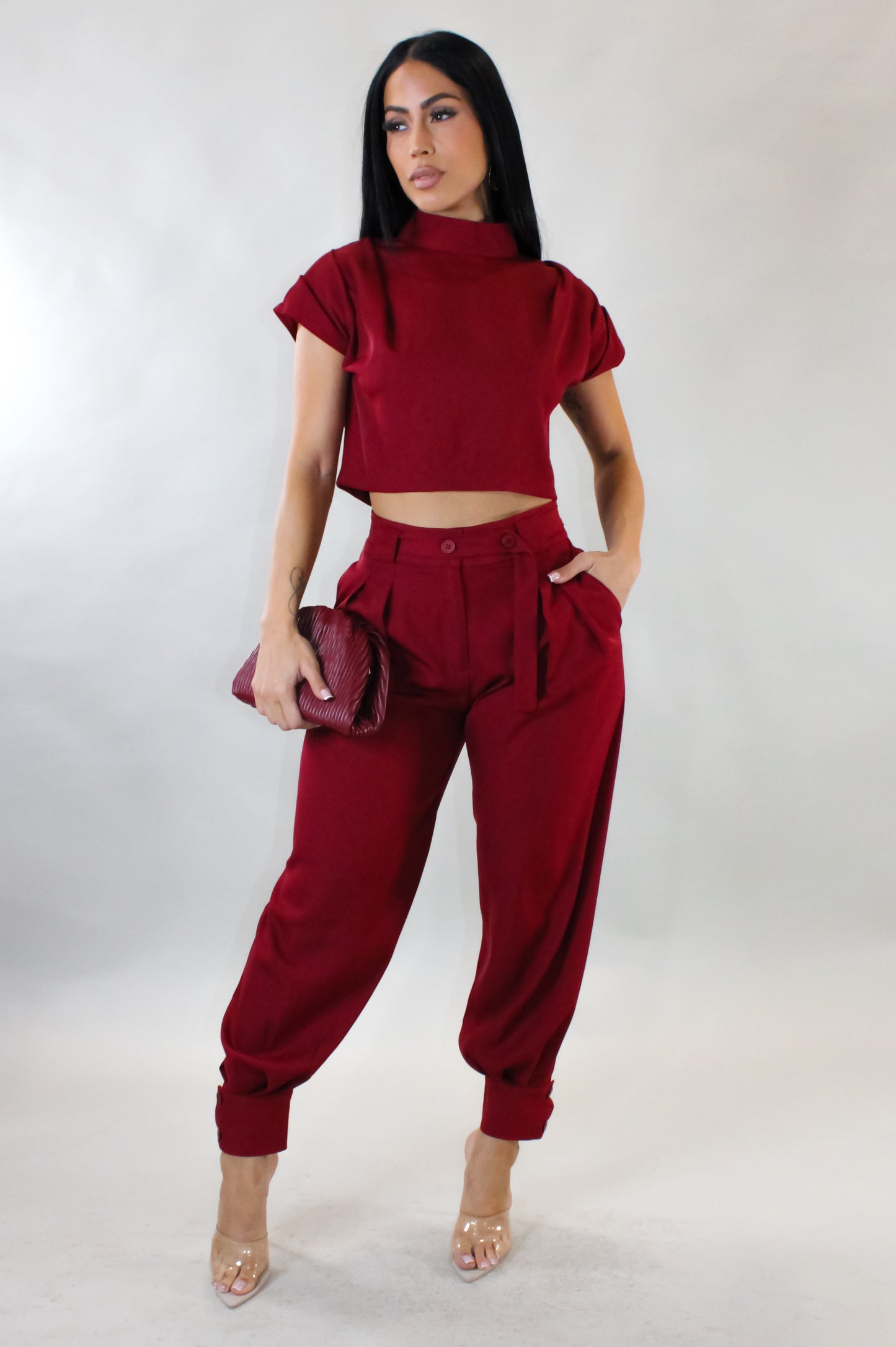 Look For Me Pant Set - Burgundy
