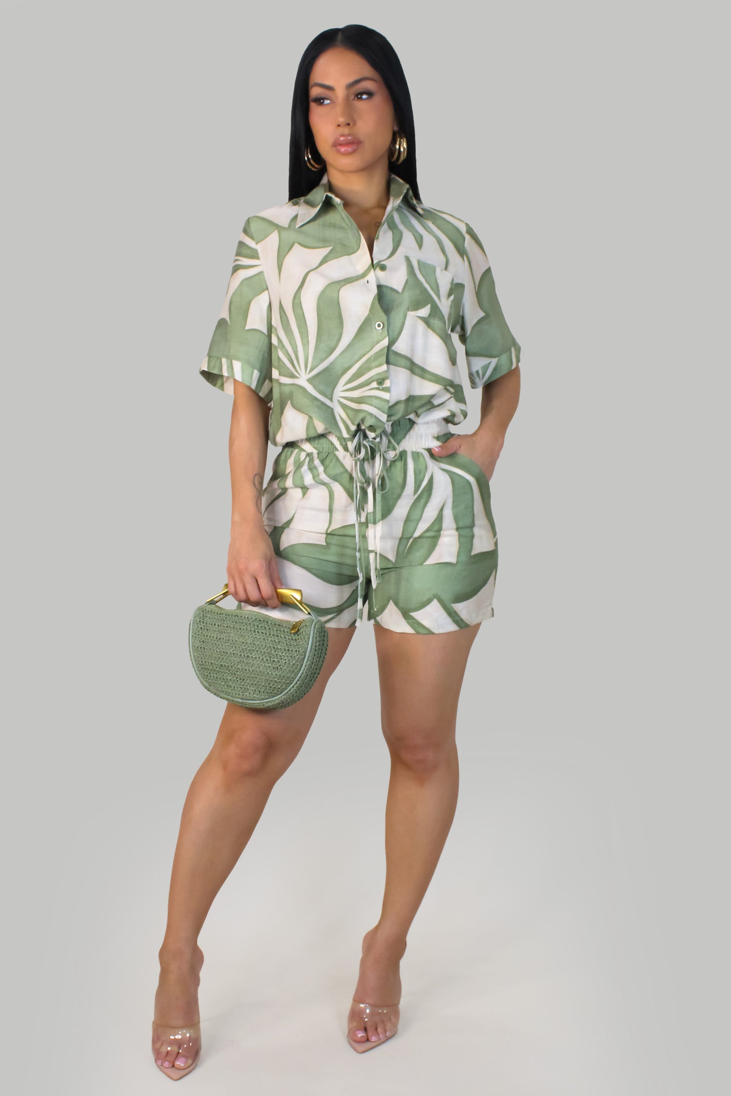 Paradise Leaves Short Set - Green