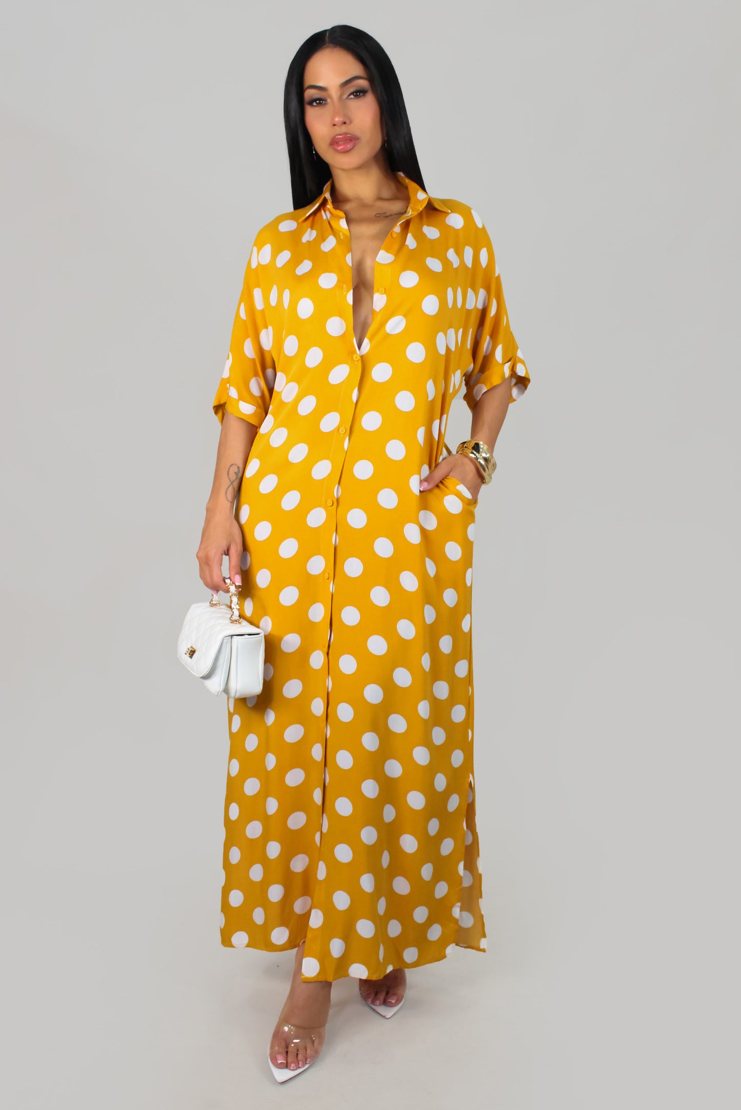 Dots On Dots Dress - Yellow