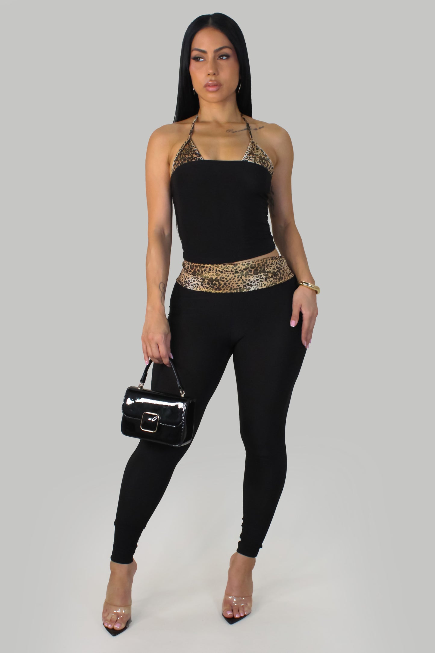 Leopard Vibe Pant Set- Black-Print