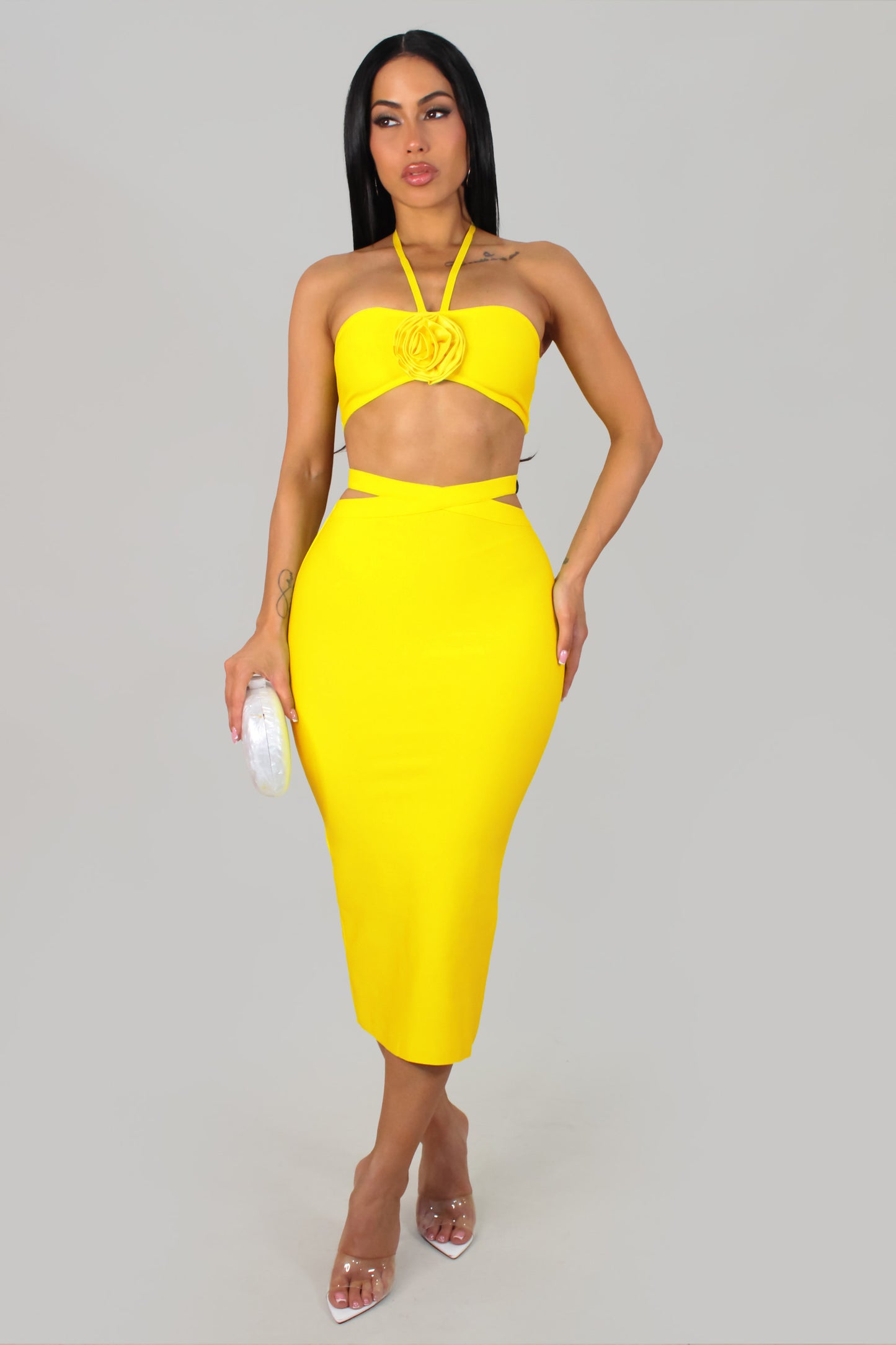 Sexy In Bloom Skirt Set - Yellow