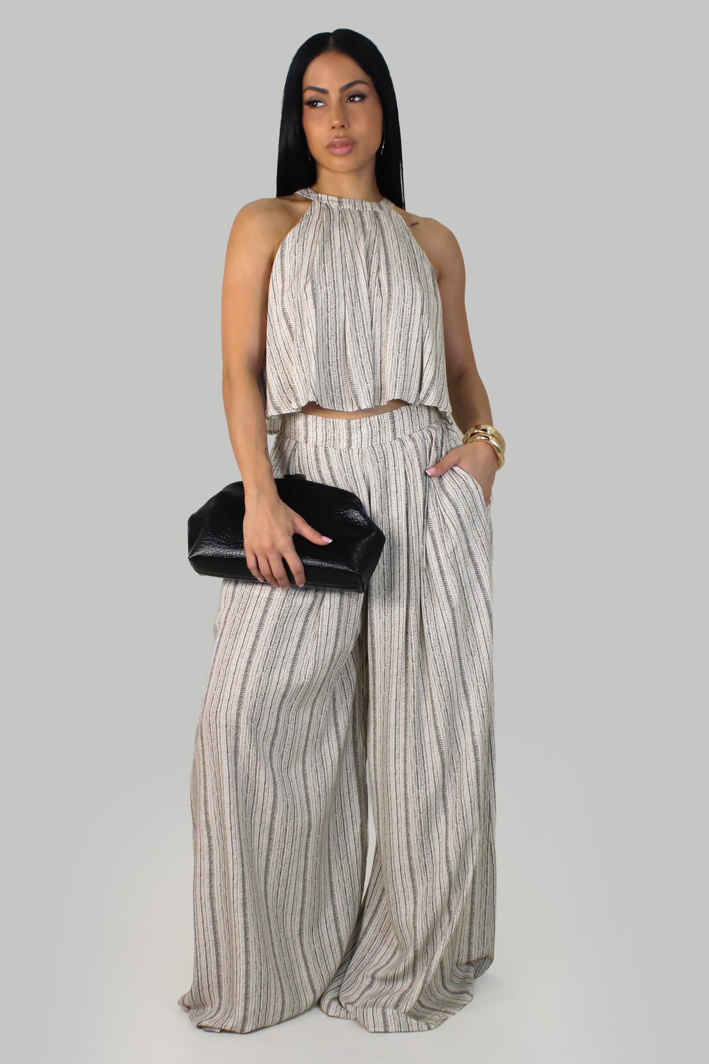Soho Lines  Pant Set - Taupe