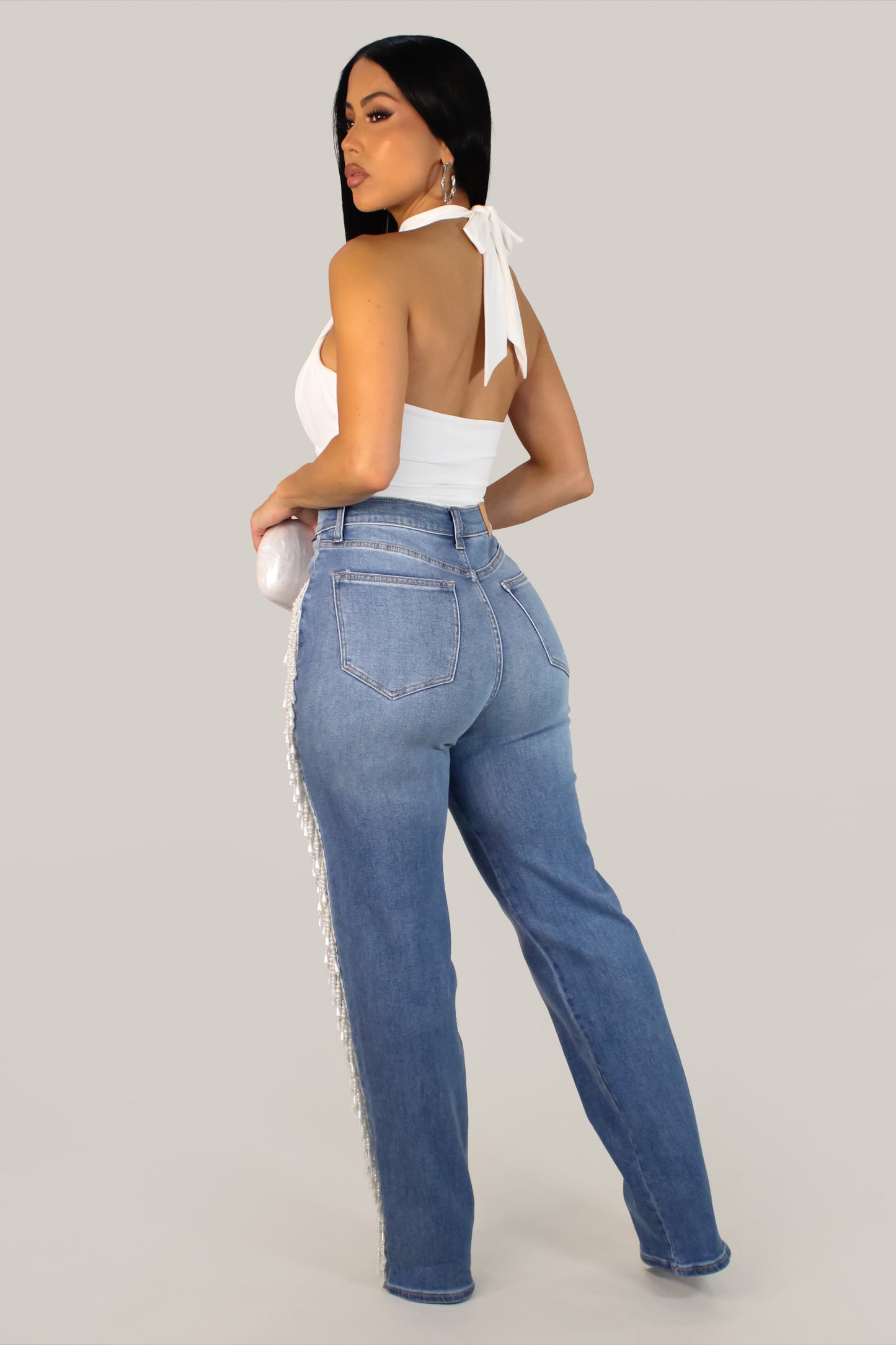 Chain Of Pearls Jeans - Light Wash