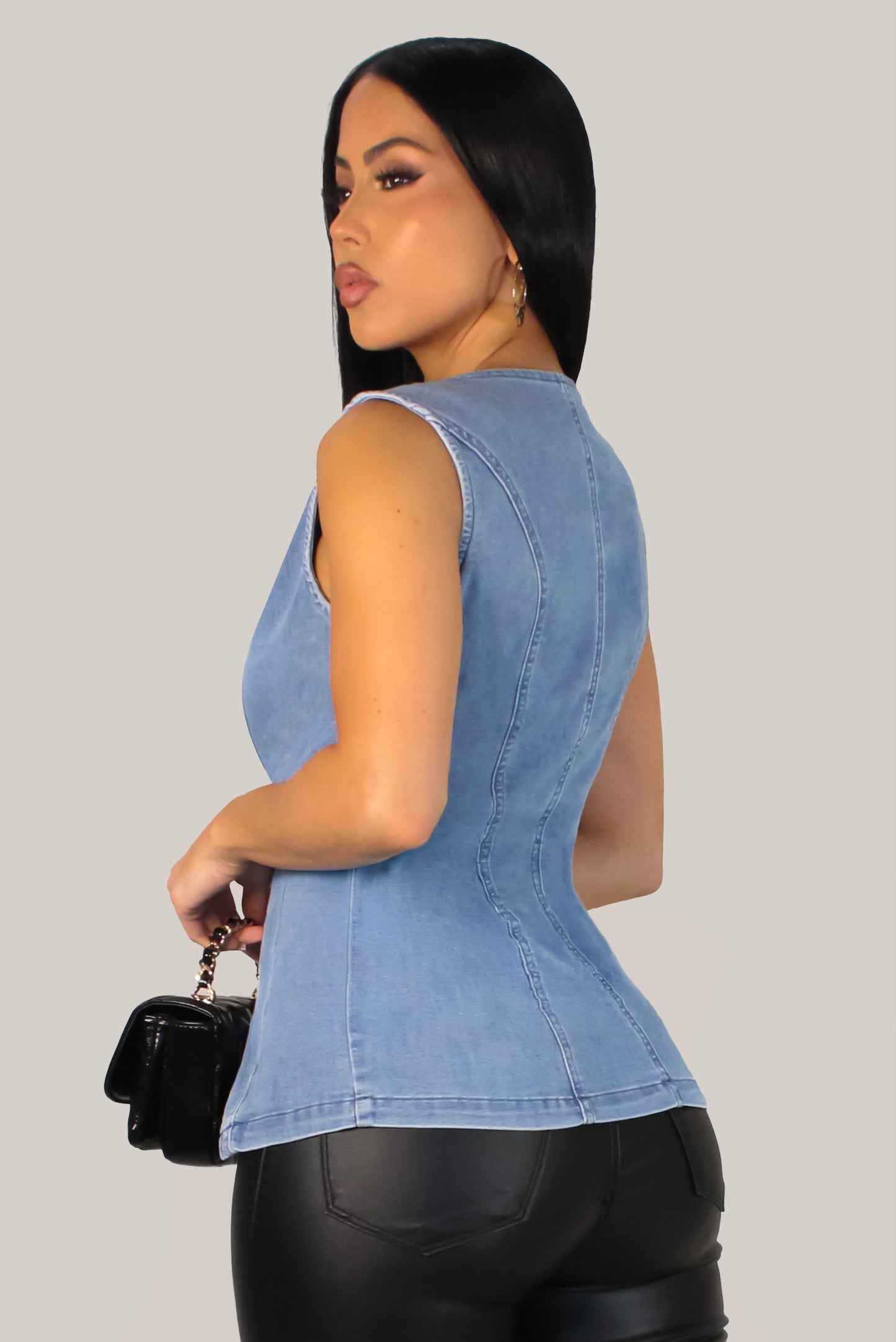 Striped Denim Top - Denim Light Wash
