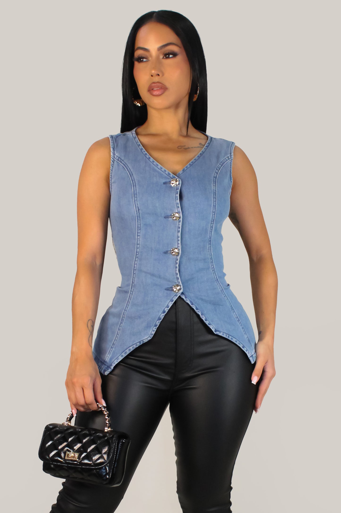 Striped Denim Top - Denim Light Wash