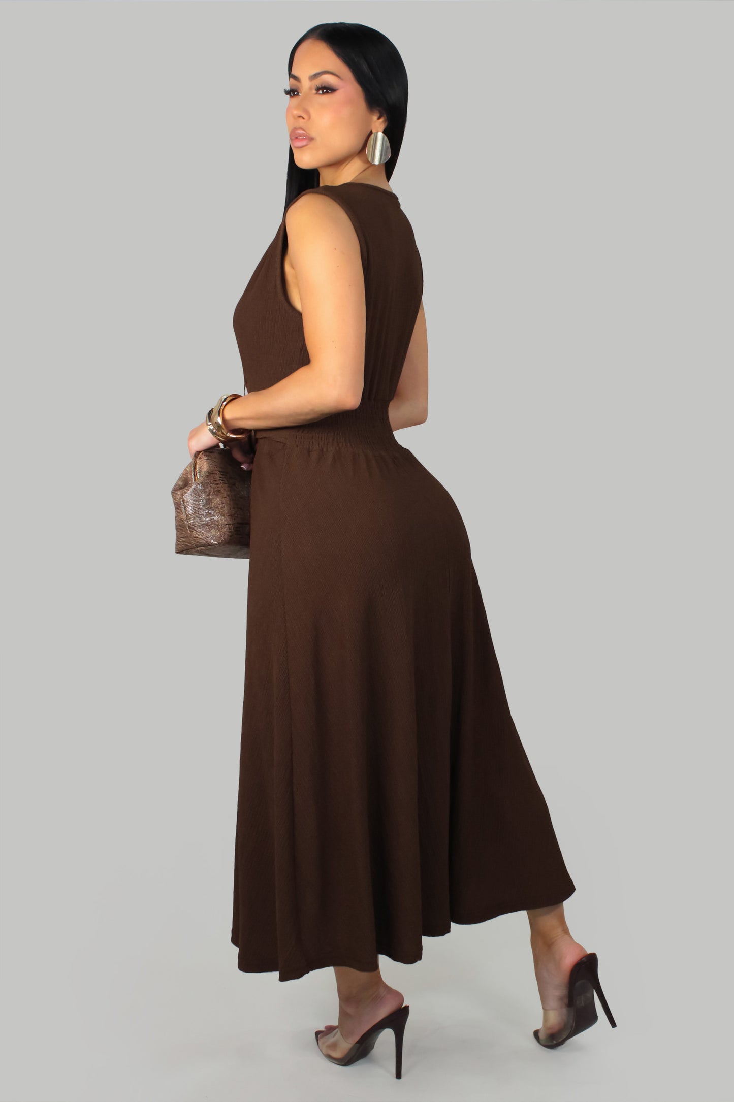 Stay At The Meeting Dress - Brown