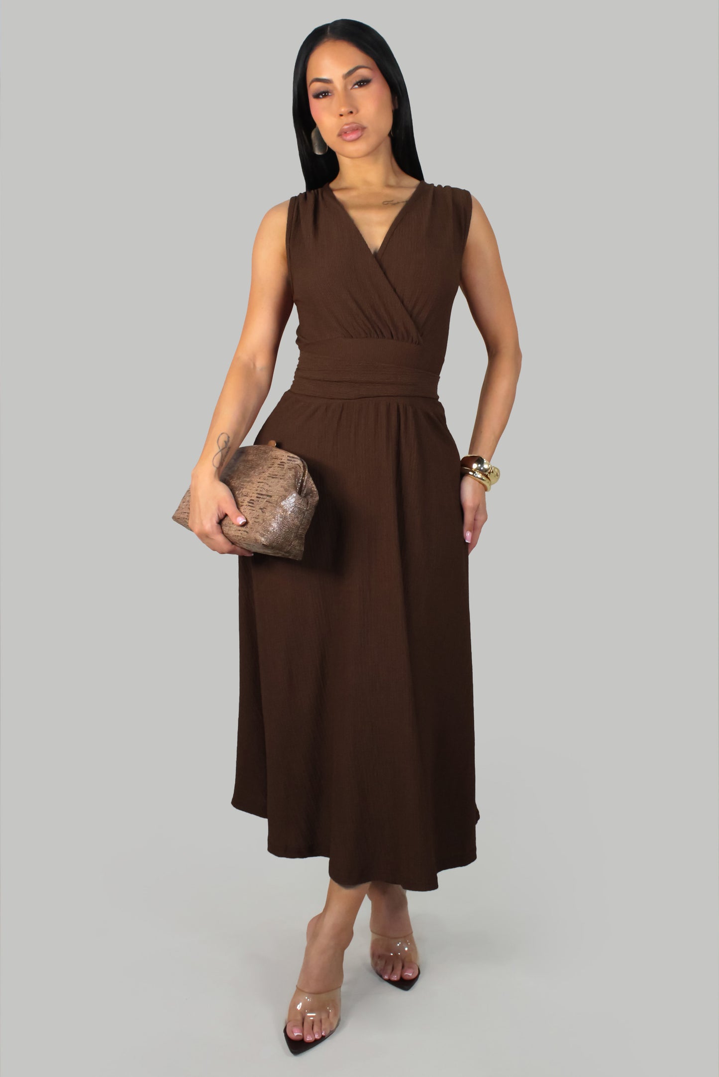 Stay At The Meeting Dress - Brown