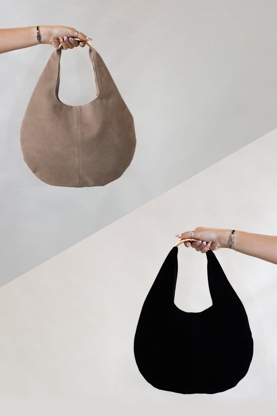 The Suede Purse - Beige - Black
